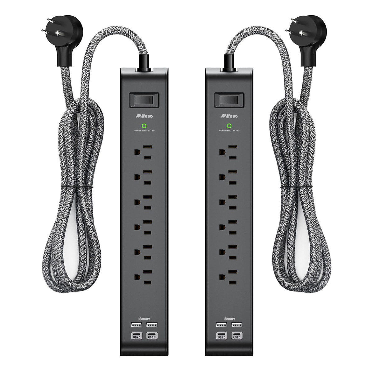 Mifaso 2 Pack Surge Protector Power Strip 6 Outlets 4 Usb Ports 5-Foot Long
