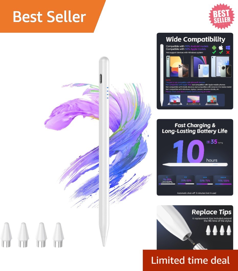 Versatile Touchscreen Stylus with Magnetic Feature & Long Battery Life - White