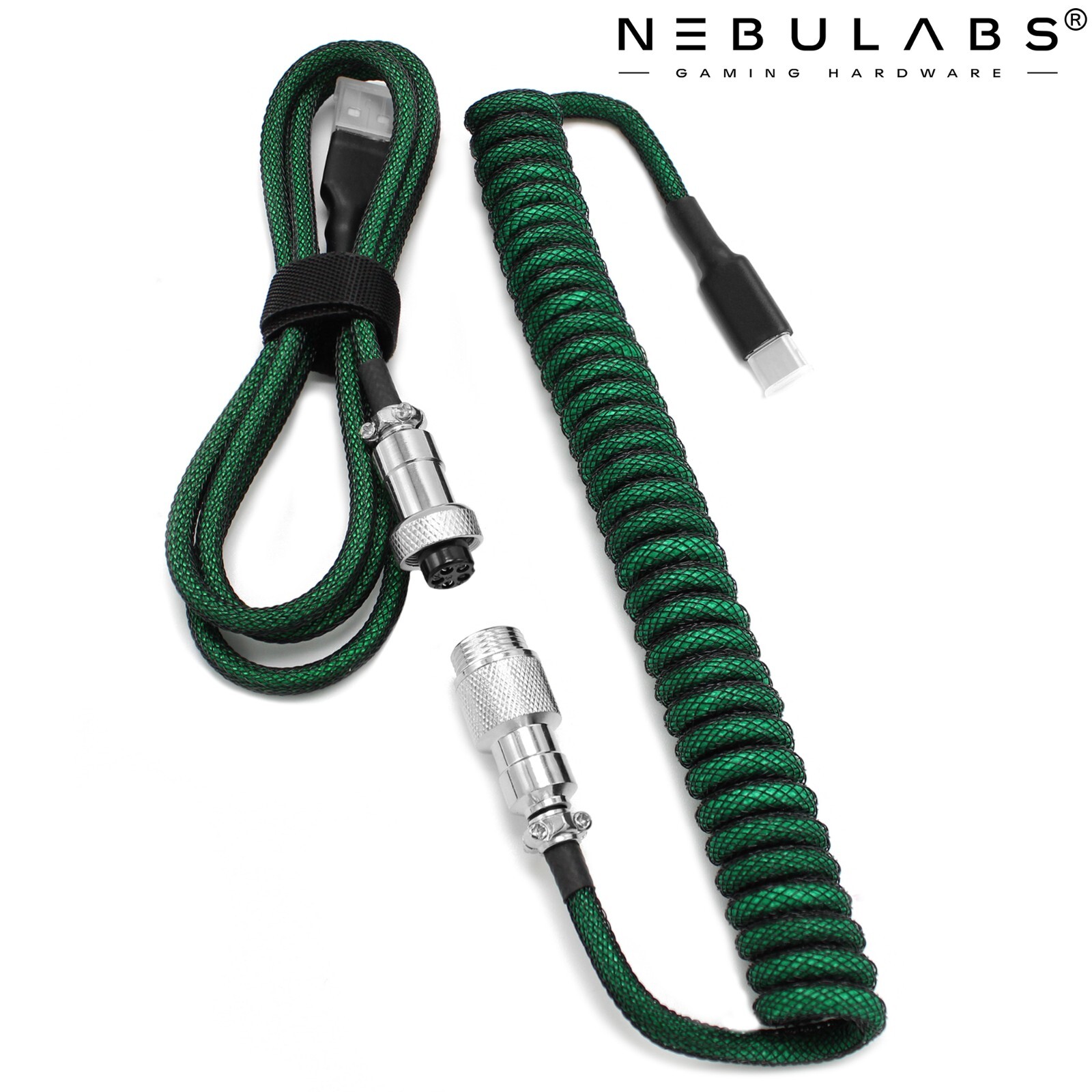 Custom Coiled Aviator GX16 USB-C Mechanical Gaming Keyboard Cable 4ft - DarGreen