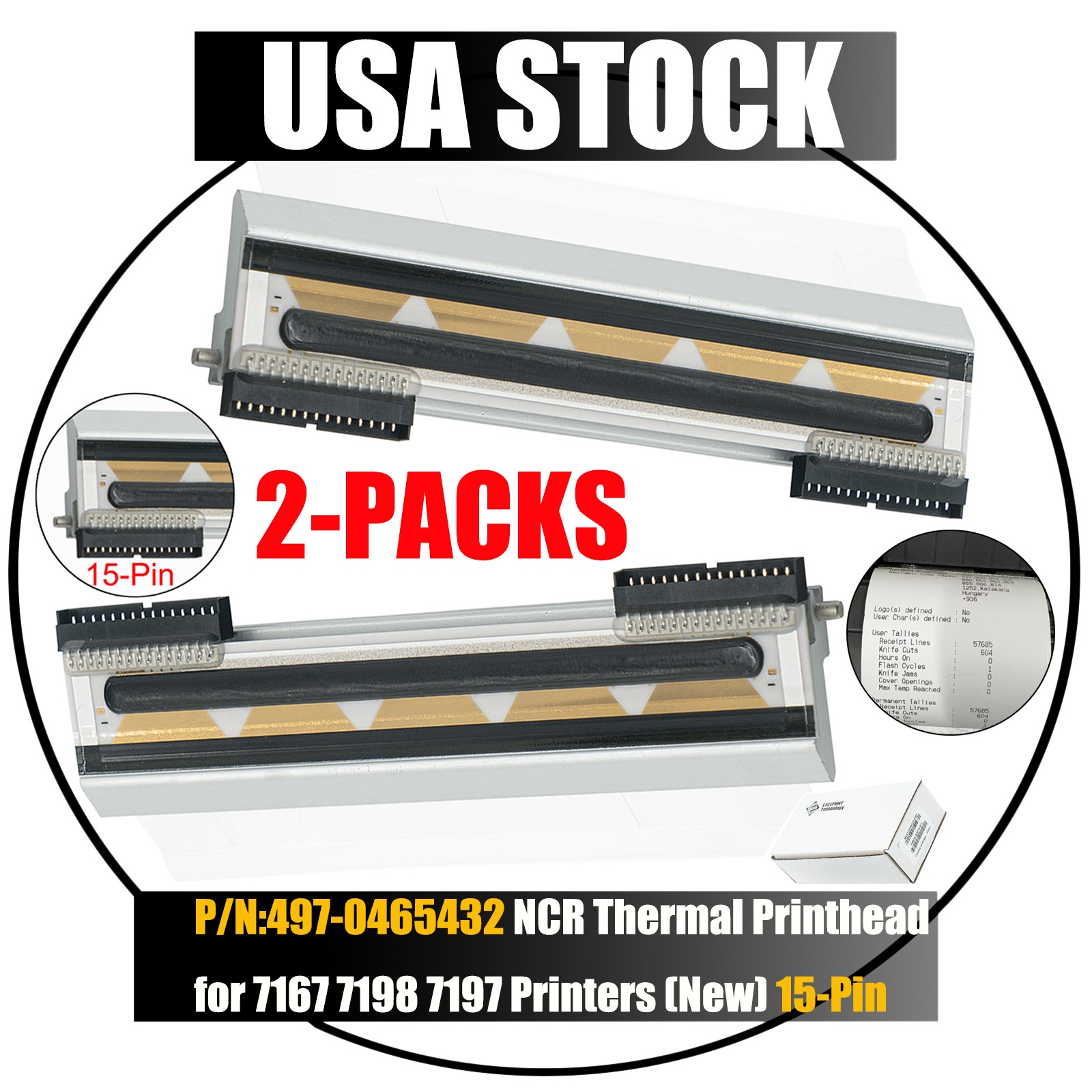 2-Packs Printhead for 7167 7197 Thermal POS Receipt Printer 497-0465432 15Pin US