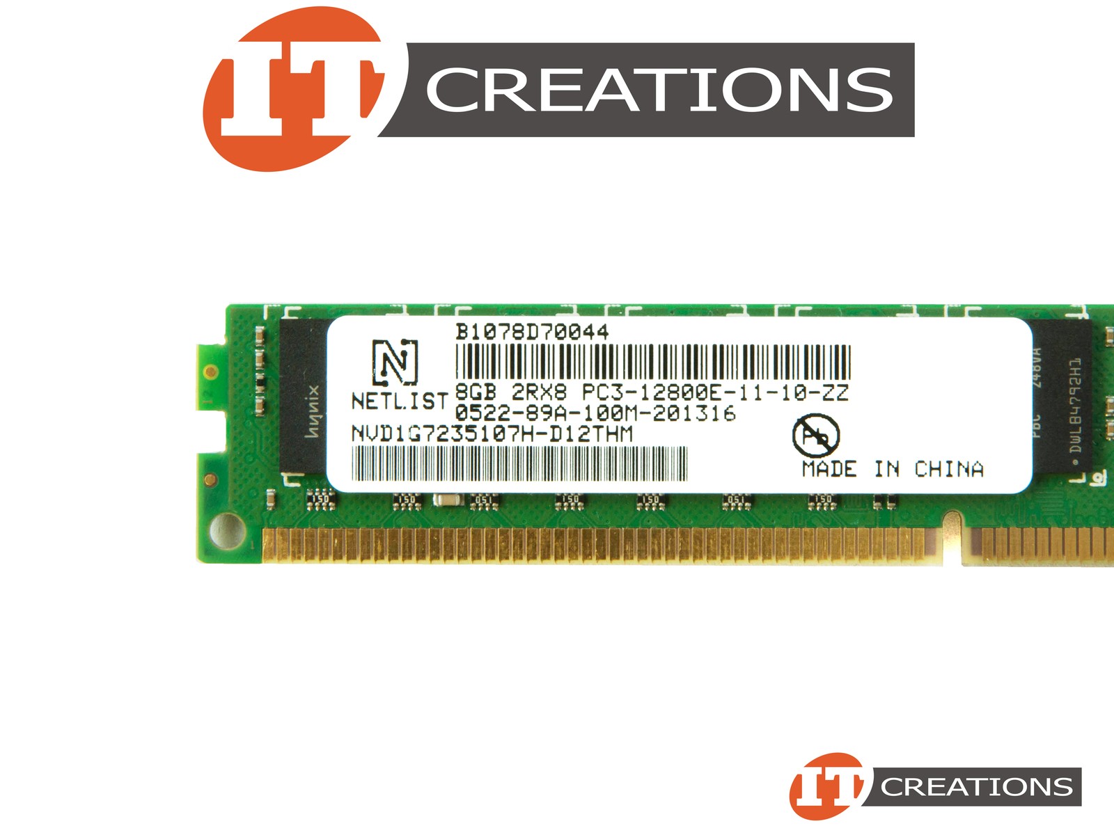 NETLIST 8GB PC3-12800E DDR3-1600 UNBUFF ECC VLP MEMORY NVD1G7235107H-D12THM