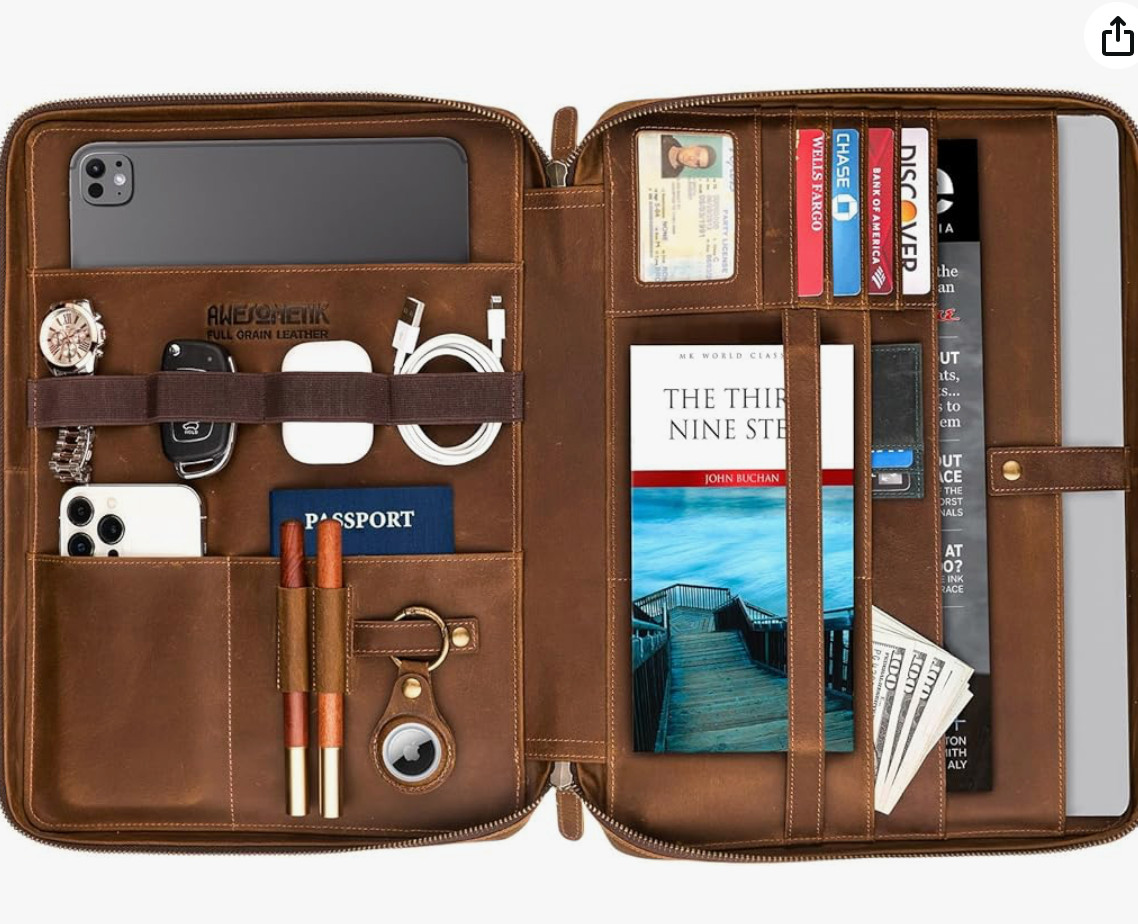 Awesometik Leather Organizer,Laptop Bag Genuine Full Grain Leather, Crazy Horse