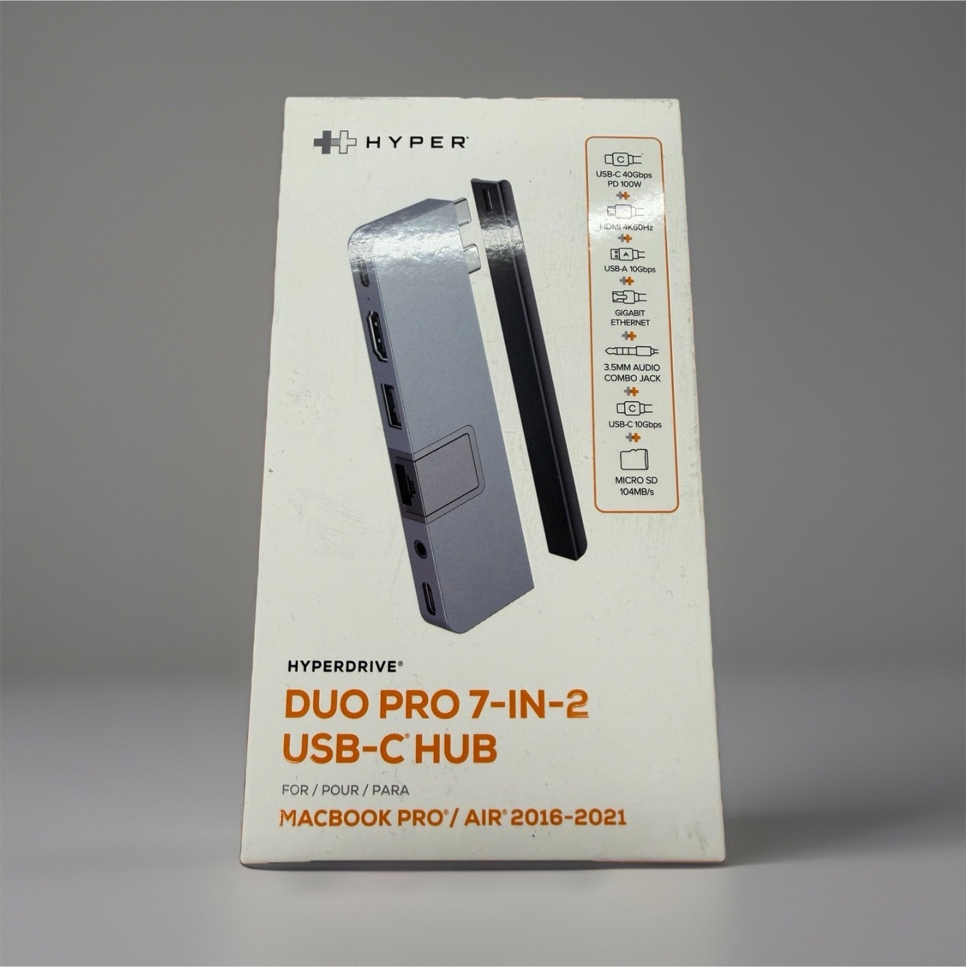Hyper HyperDrive DUO PRO 7-in-2 USB-C Hub HDMI USB-A MicroSD Gray MacBook