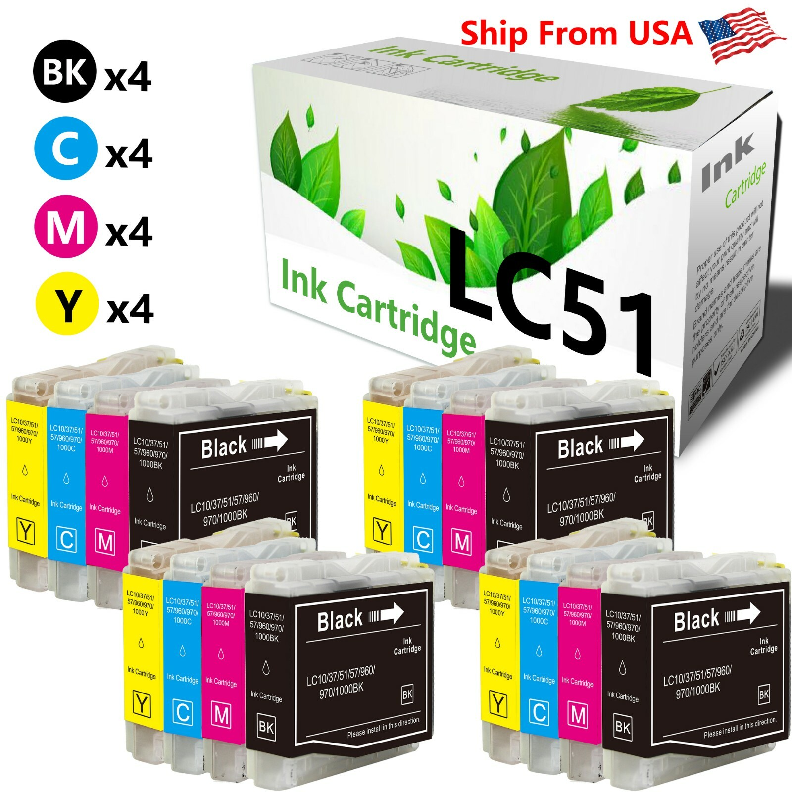 16-PacK LC51 LC-51 Ink Cartridge for Brother MFC-230C 240C DCP-560CN MFC-465CN