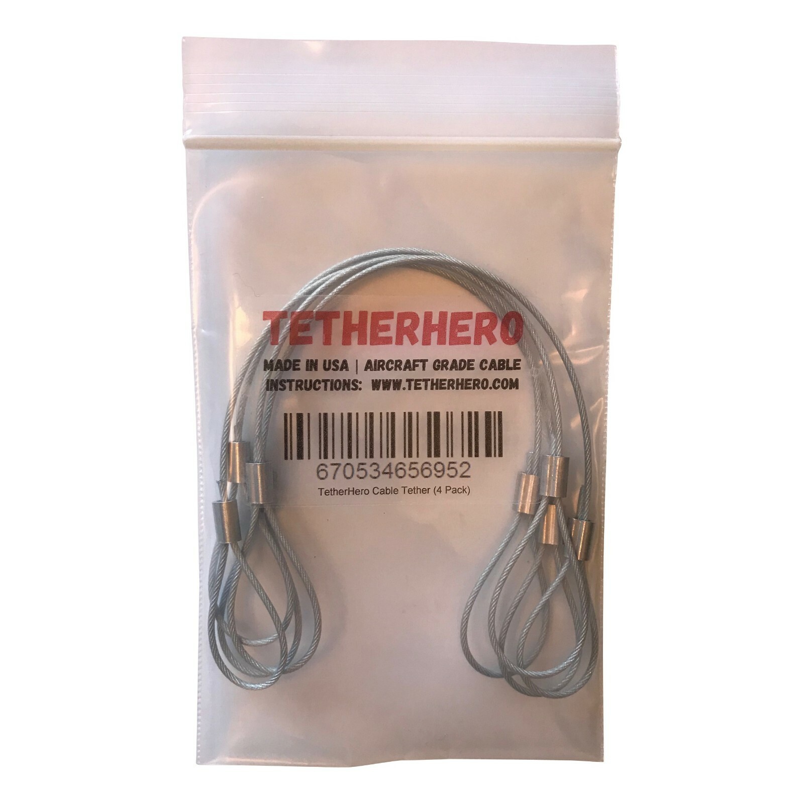 TetherHero.com Cable Tether 4 Pack - Adjustable, Pre-Assembled