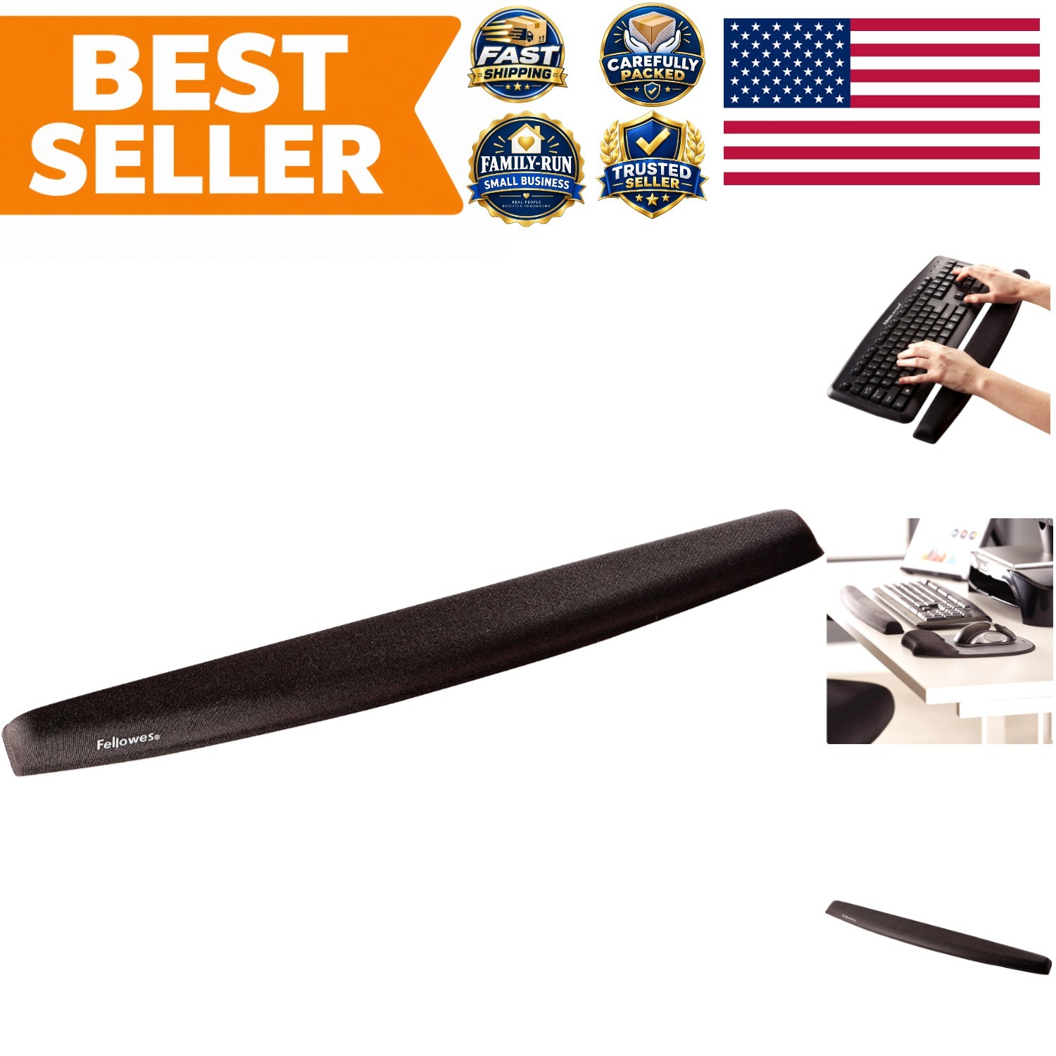 Ergonomic Memory Foam Keyboard Wrist Rest - Black, Ultimate Comfort Support