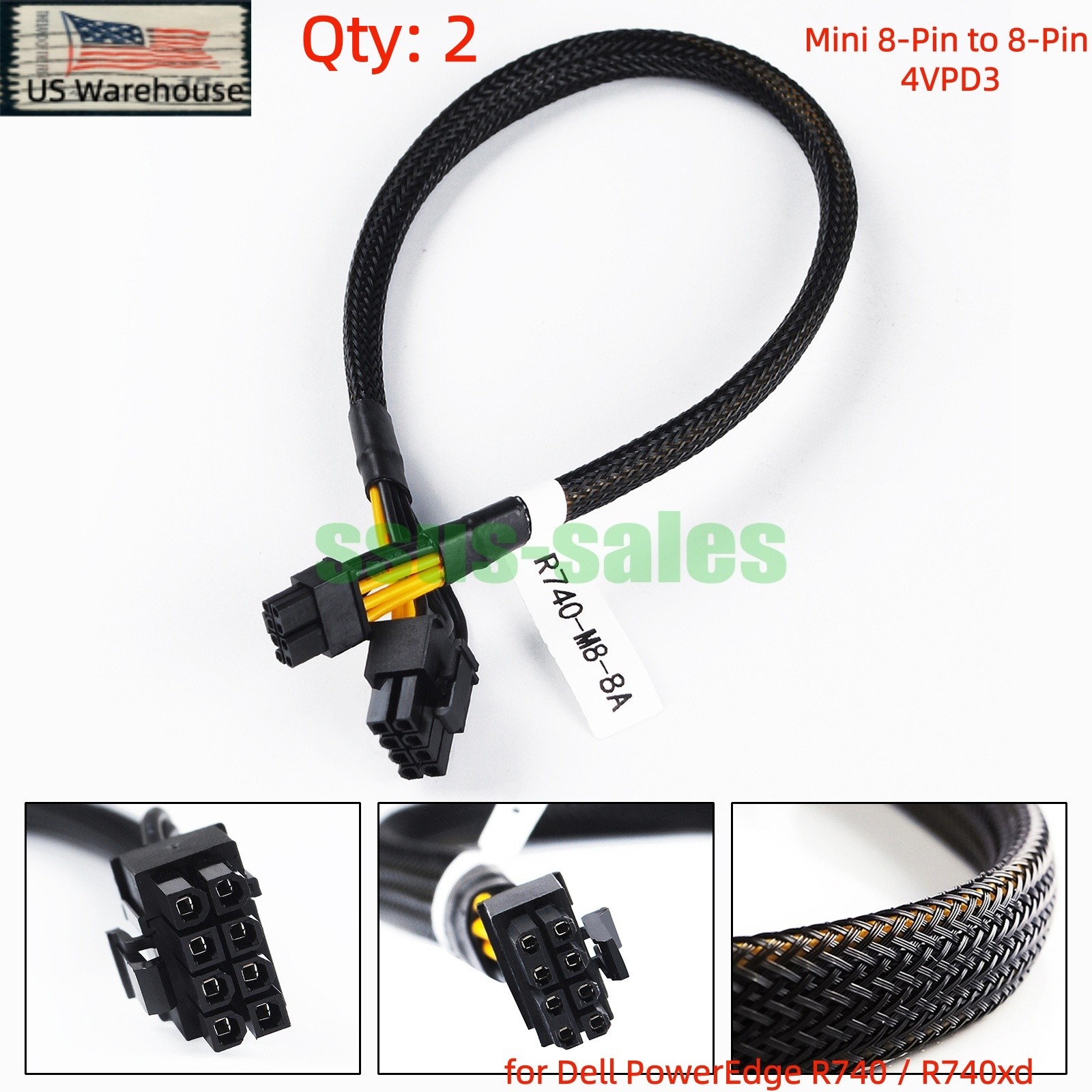 2PCS 4VPD3 04VPD3 Mini 8Pin to 8Pin(6+2) GPU Power Cable For Dell R740 R740XD