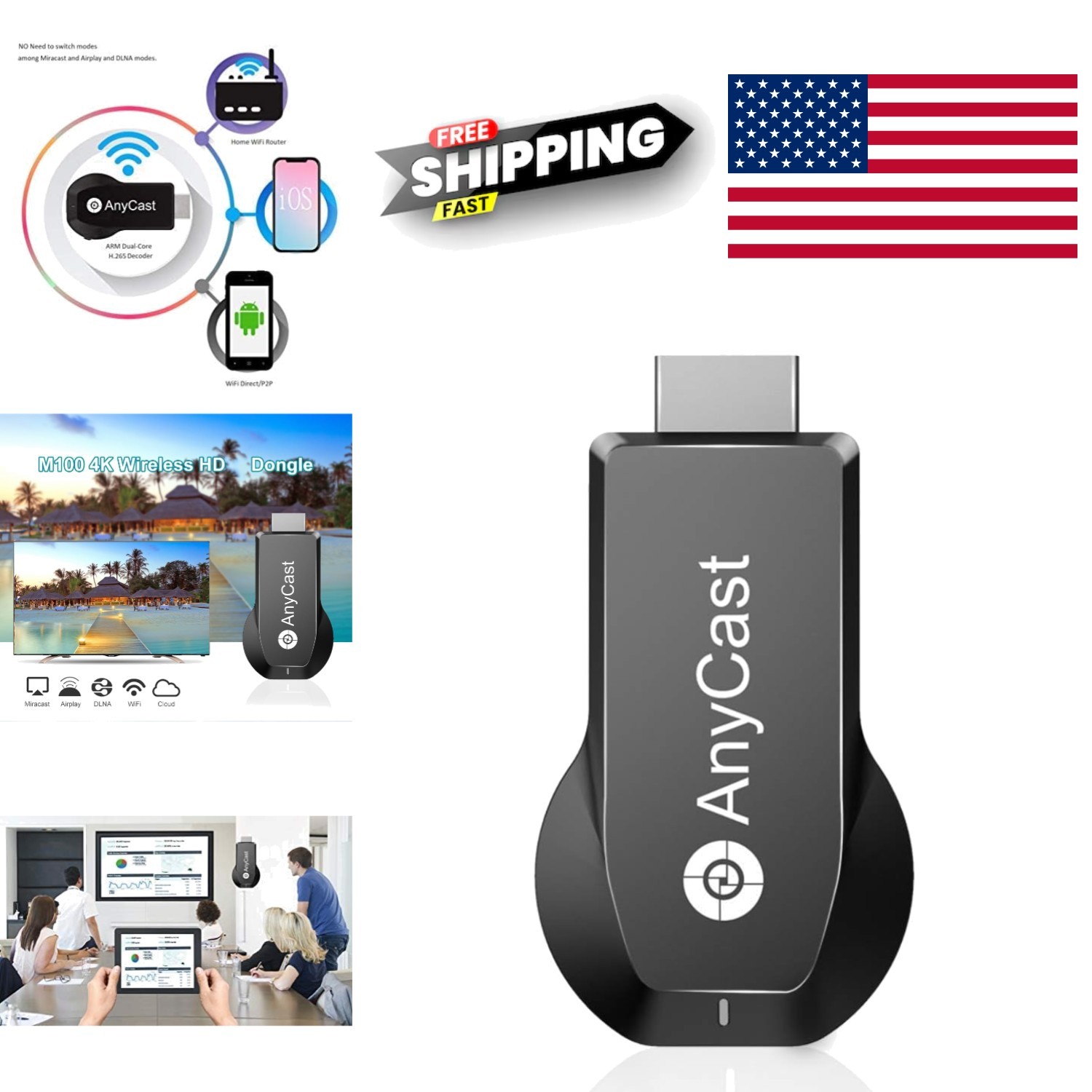 4K Wireless Display Adapter HDMI Mirroring Dongle for TV Screen Miracast Airplay
