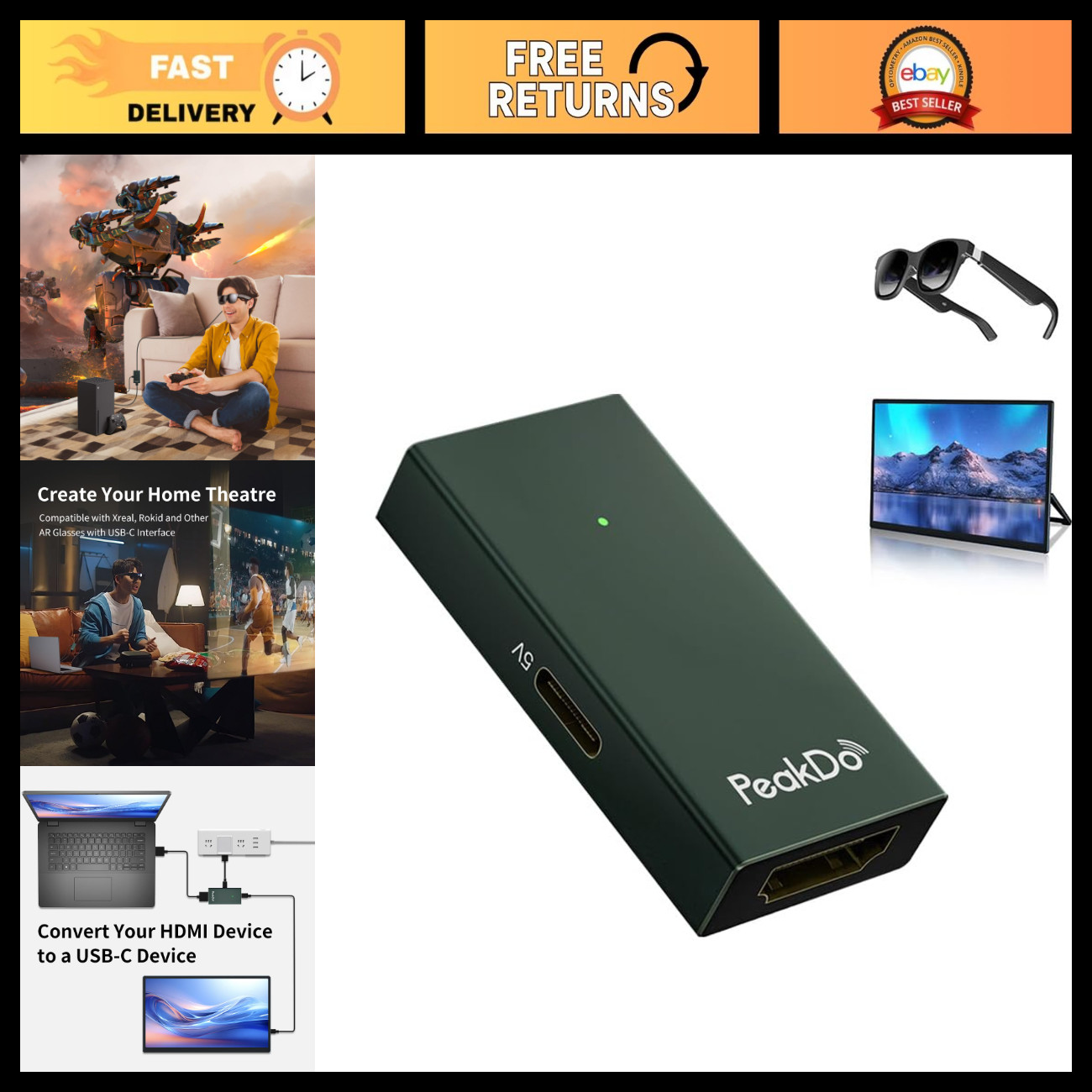 4K HDMI to USB-C Adapter 60Hz, Type C to HDMI Converter for AR Glasses