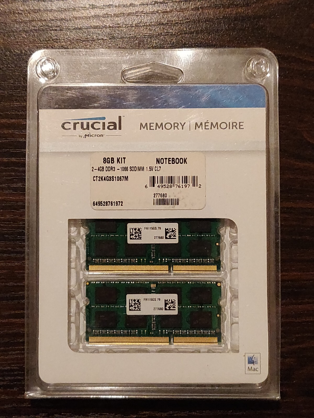 NIB Crucial by Micron Apple Mac Compatible Memory 8 GB (4GB x 2) Kit 