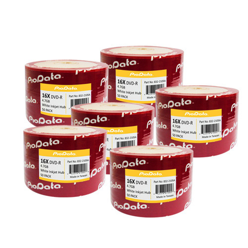 300 PC PioData 16X 4.7 GB DVD-R White Inkjet Hub Printable Disc 832-210SA