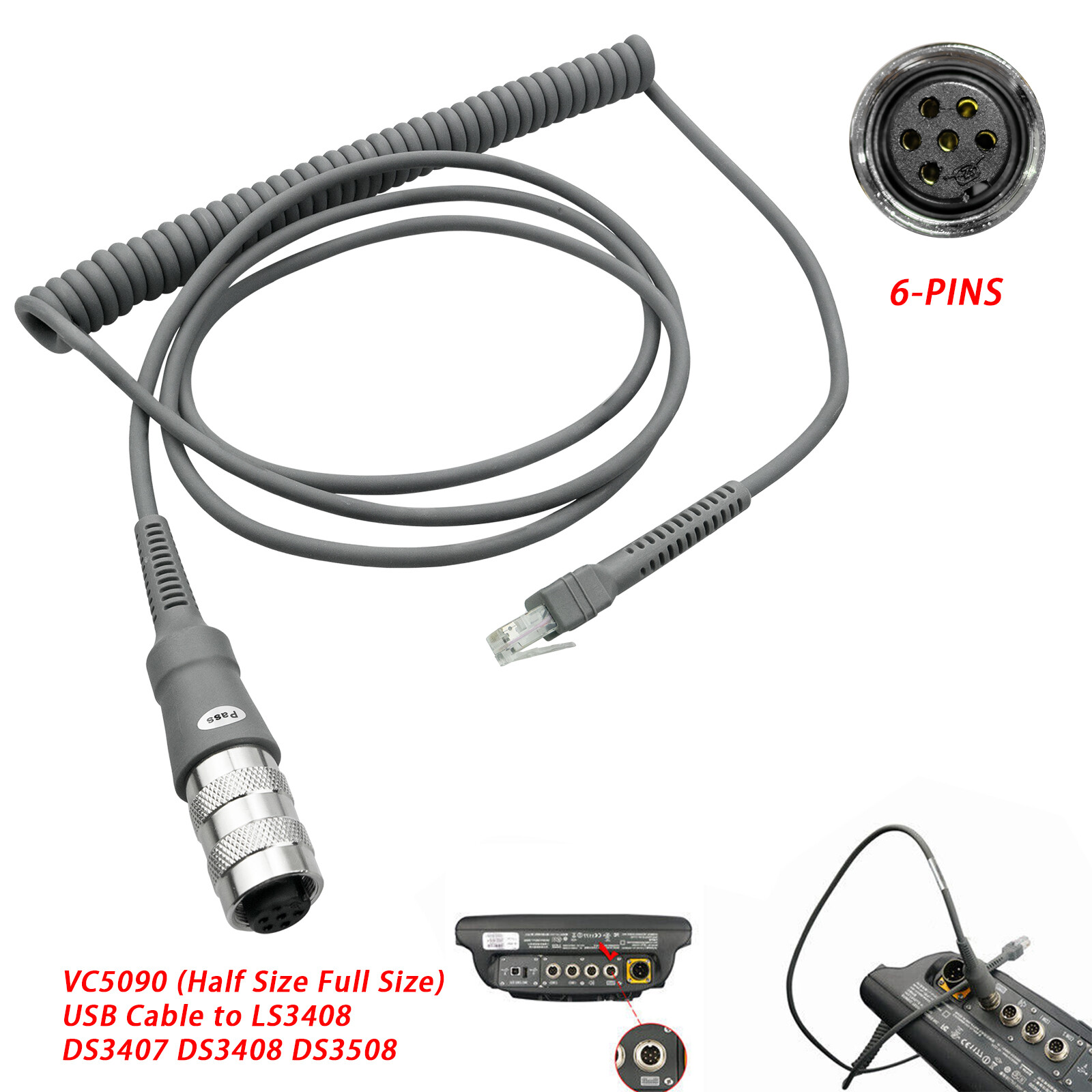6Pin VC5090 USB Cable for Symbol LS3408 DS3407 DS3408 DS3508 (25-71918-01R)
