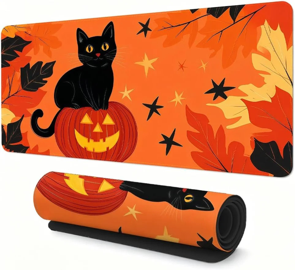 Halloween Black Cat Gaming Mouse Pad, Extended Desk Mat, 31.5 x 11.8 Inches