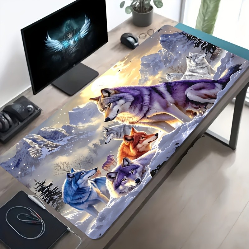 1pc Large Gaming Desk Mat Compatible for PC/Laptop, Wolf Mountain Wolf Pack No