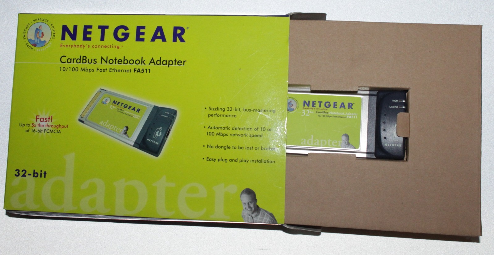 Vtg Netgear CardBus Notebook Adapter 10/100 Mbps Fast Ethernet 32-bit in Box 