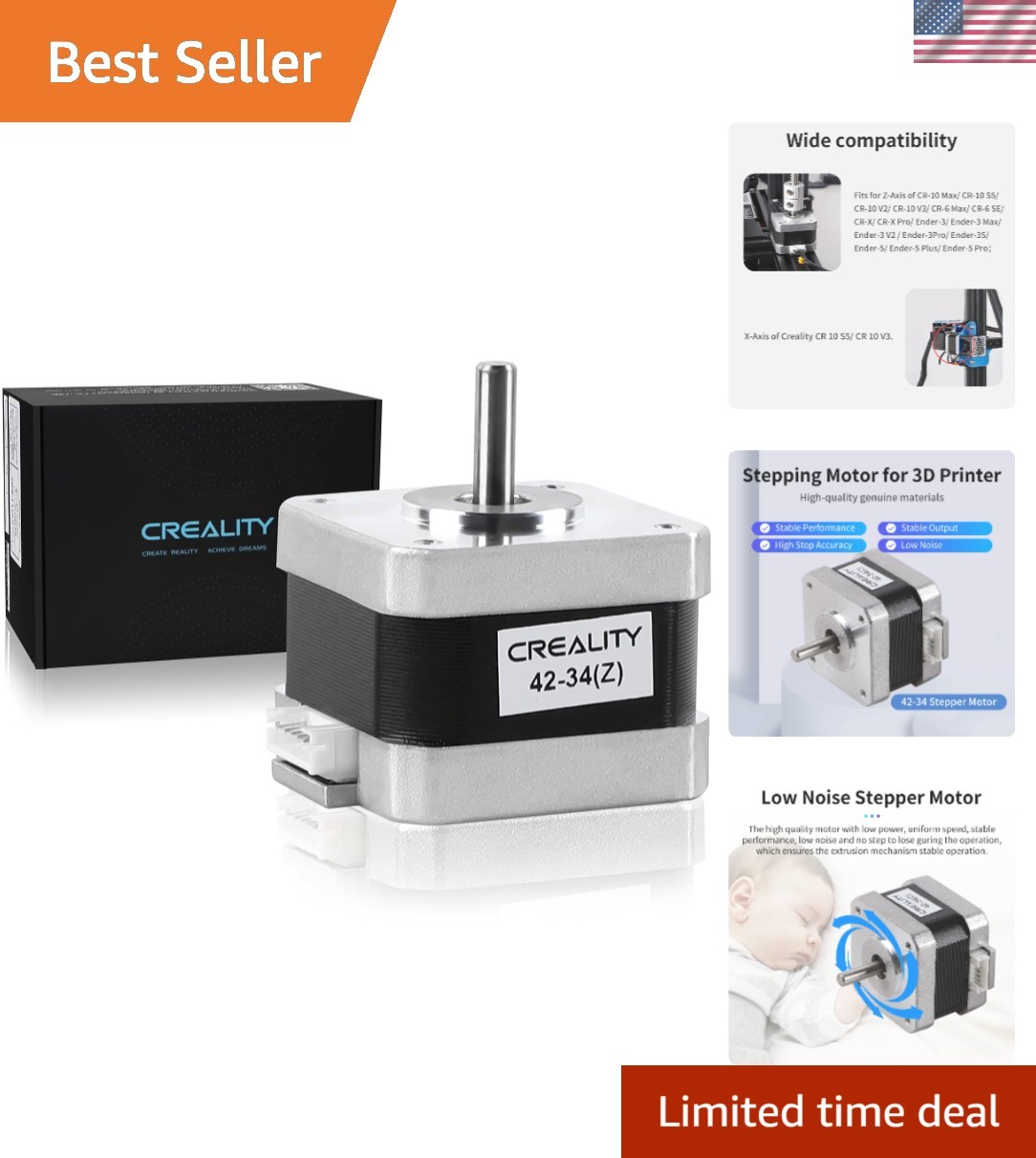 Official 42-34Z Stepper Motor, 3D Printer Z-Axis Stepping Motor 2 Phase 0.8A ...