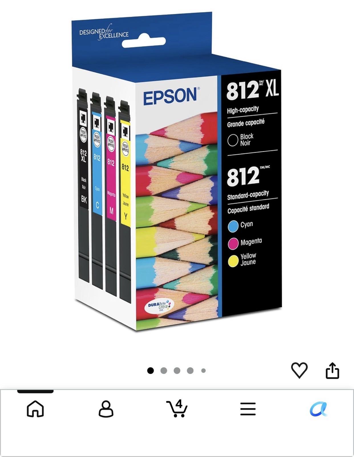 Epson 812 DURABrite Ultra Ink Combo Pack for WorkForce Pro WF-7310 7820 7840