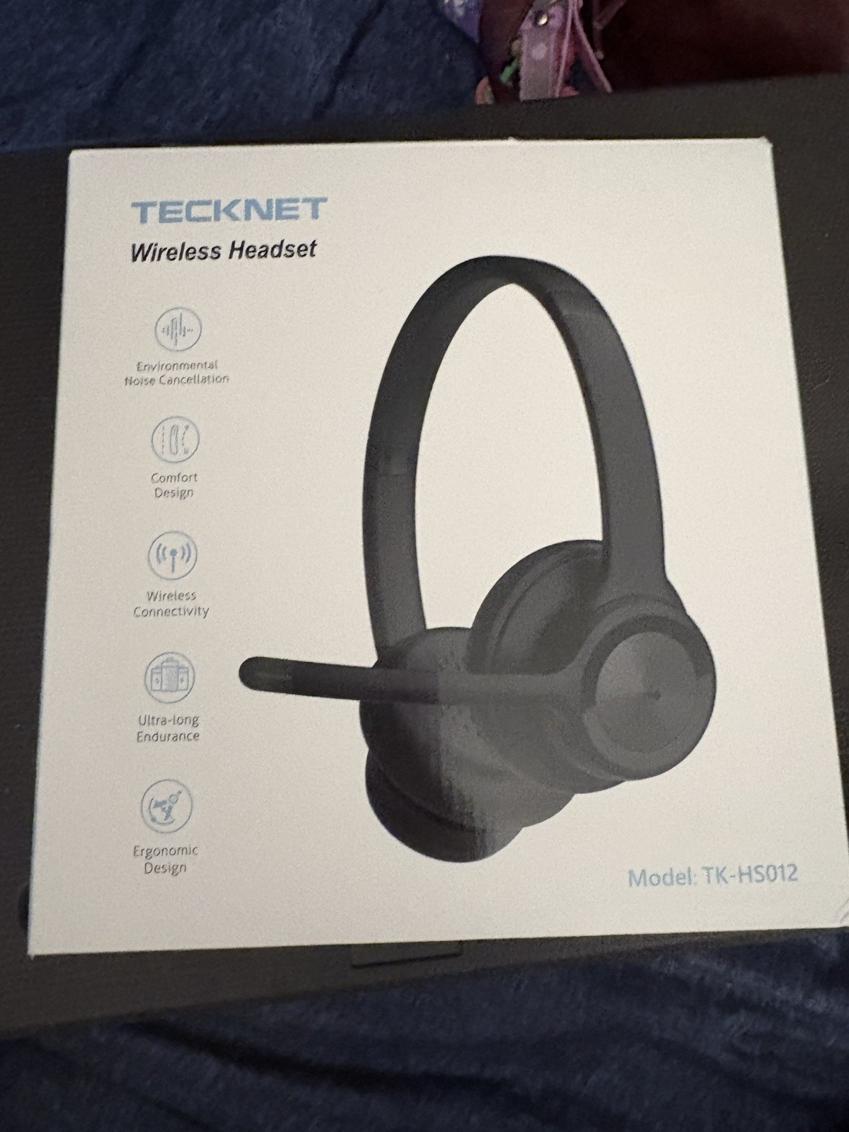 TECKNET TK-HS012 Bluetooth Single Ear Headset Boom Mic Noise Cancel Black