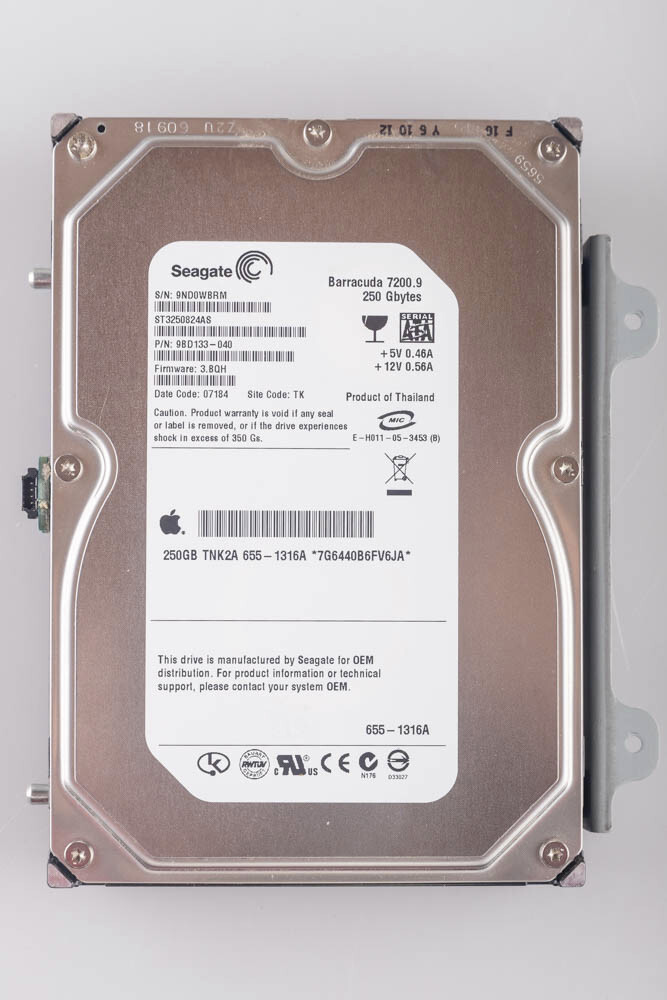 Apple 250GB 3.5" Hard Drive HDD 655-1316A Seagate ST3250824AS w/ Apple Temp Sens