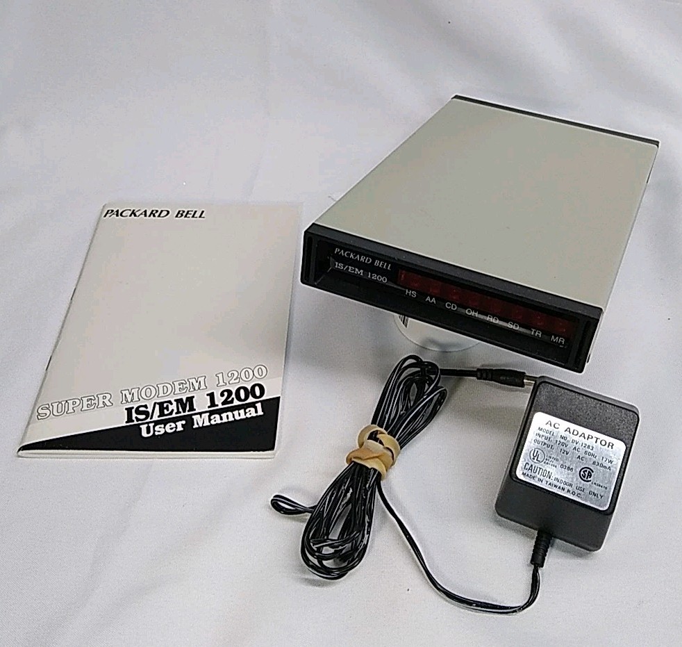 Packard Bell Super Modem 300 / 1200 IS/EM Manual And Power Supply Vintage 80s