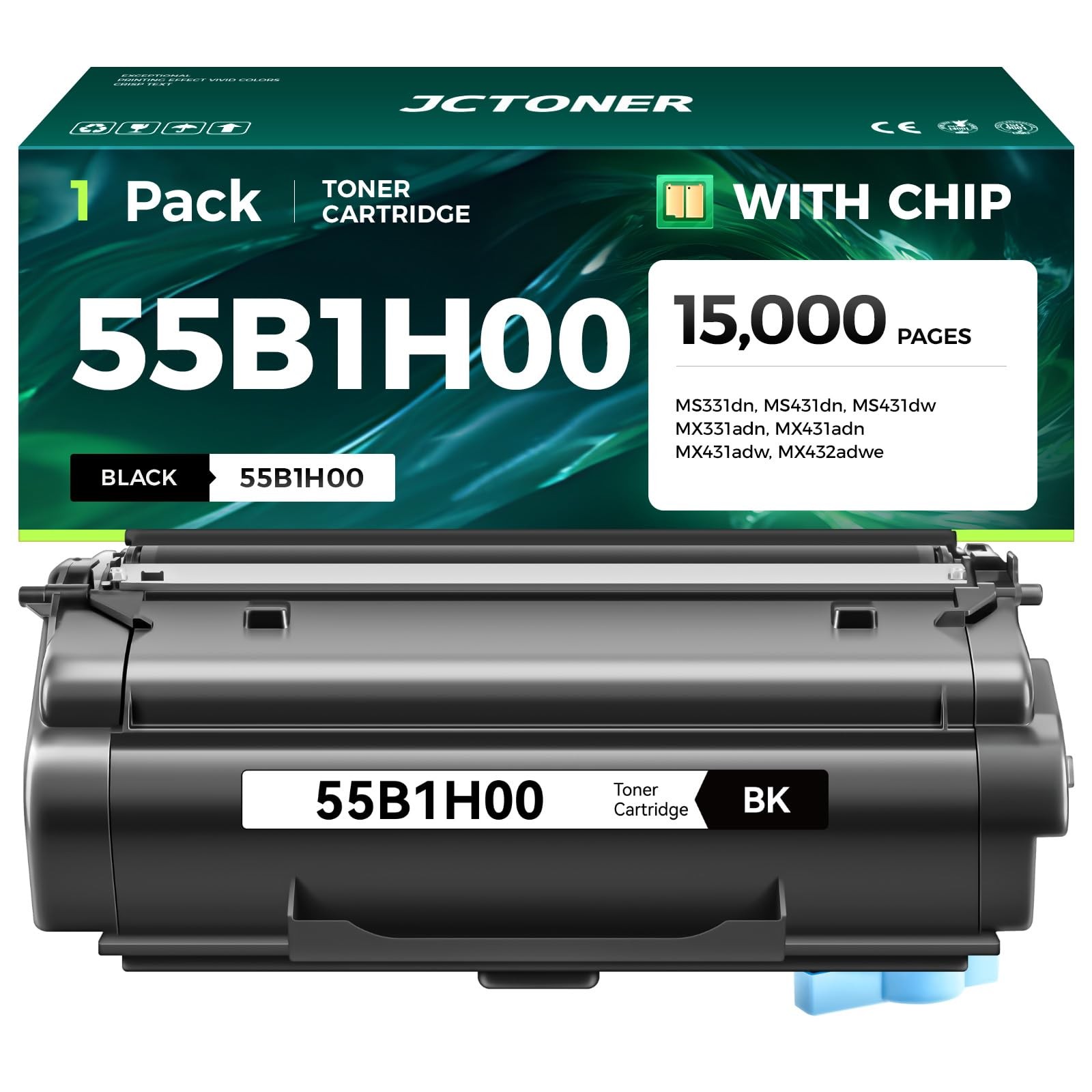 55B1H00 Toner Cartridge Black High Yield with Chip 15,000 Page-Yield Replacement