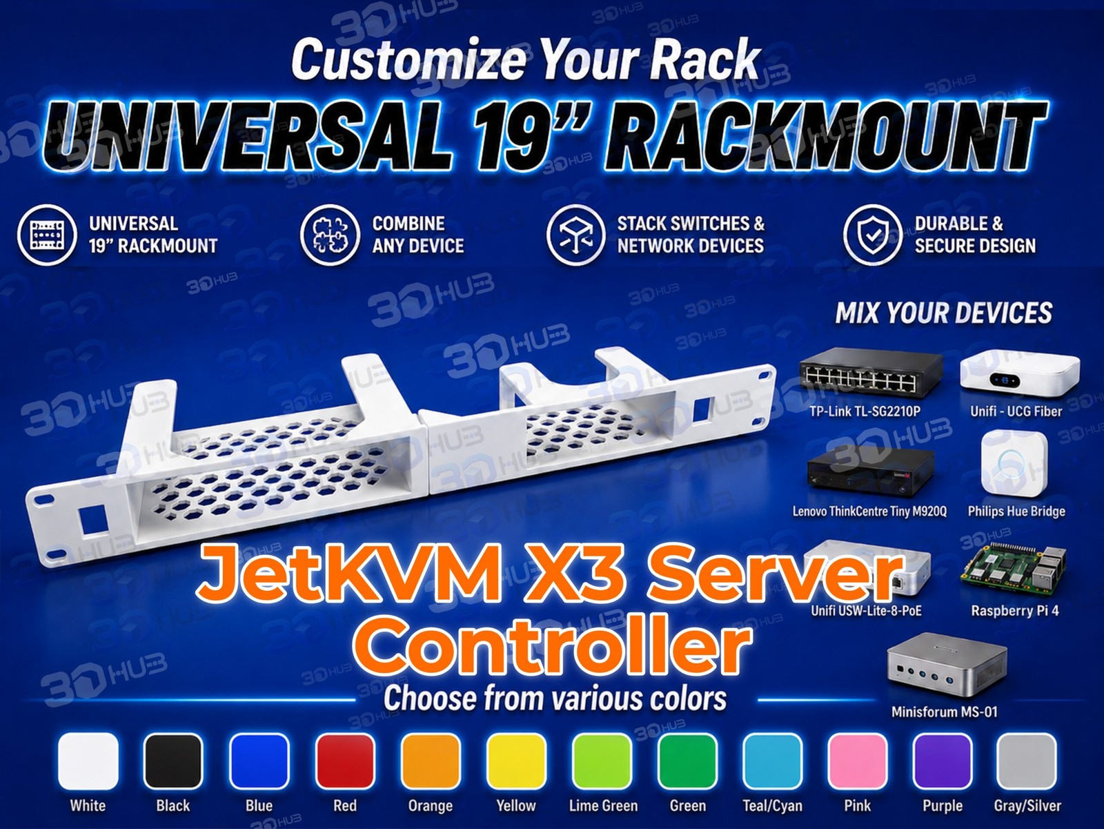 JetKVM X3 Server Controller 19" Rackmount 1U - Mix & Match with other devices