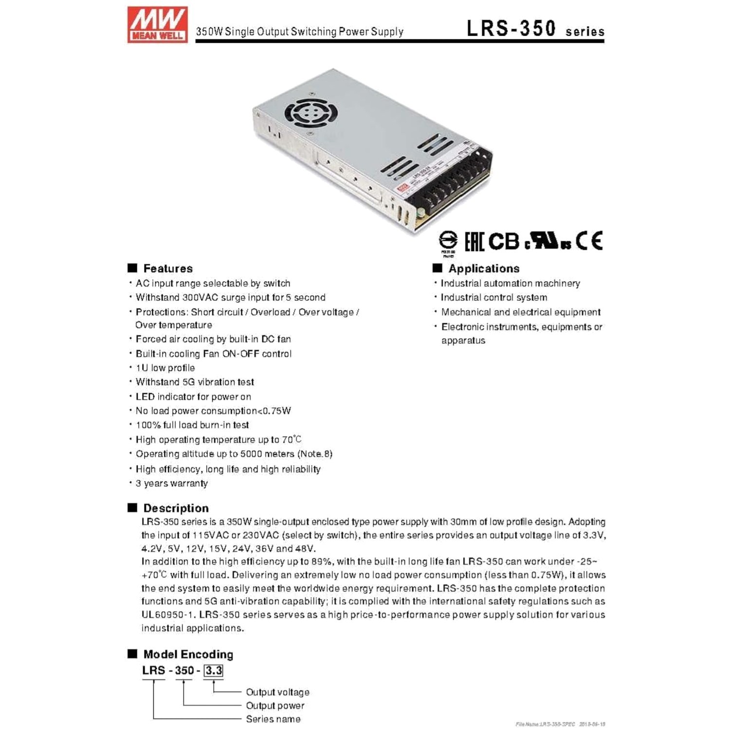 High Efficiency 350W 24V Power Adapter