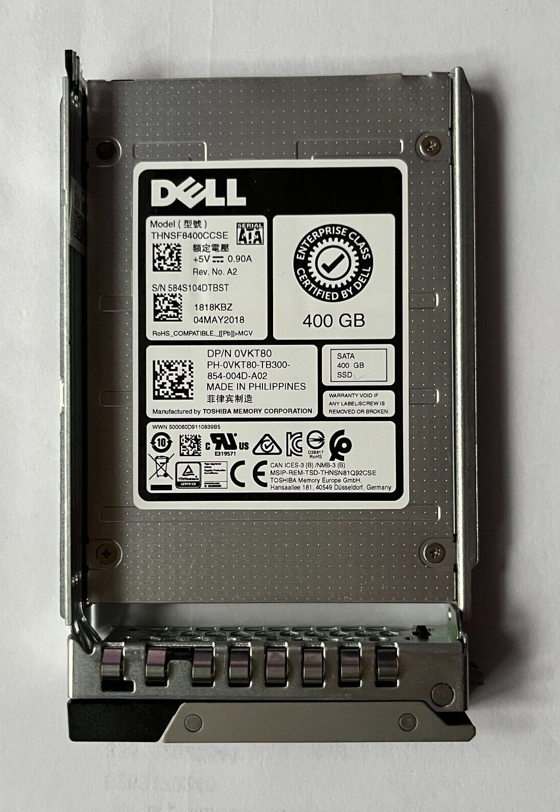 VKT80 DELL 400GB TOSHIBA SATA 2.5 SFF THNSF8400CCSE 6G SSD 0VKT80 R640 R440 R740