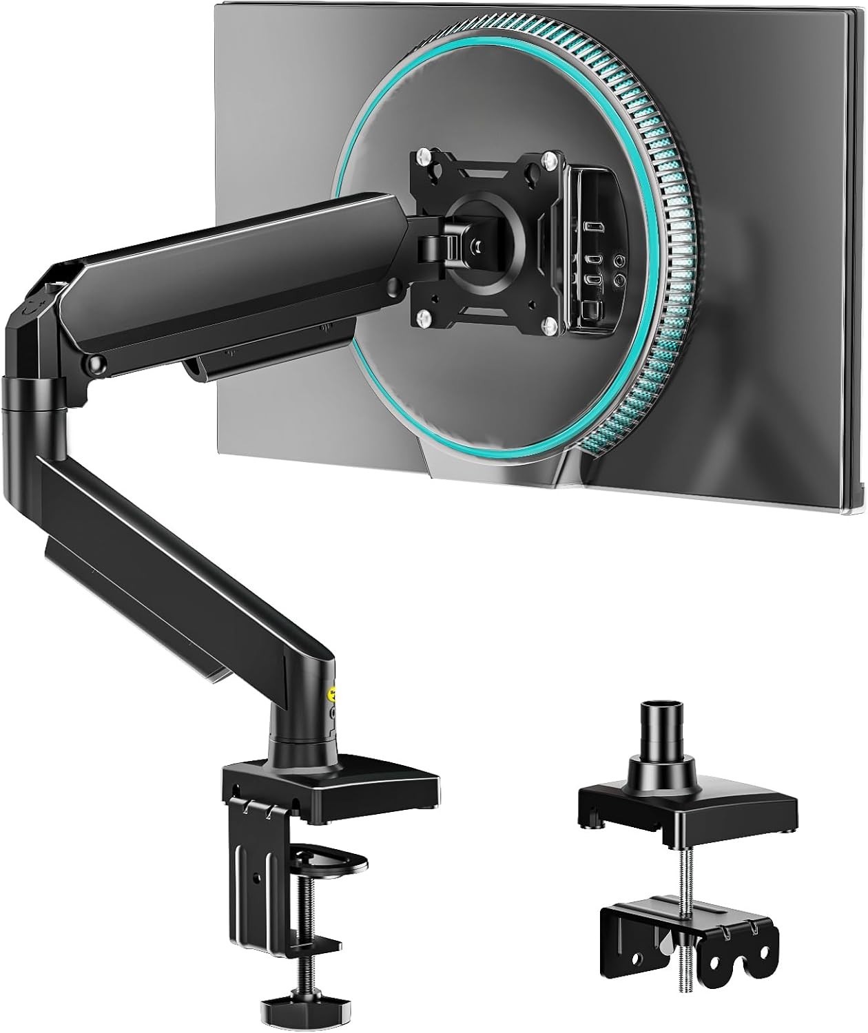 Adjustable Gas Spring Monitor Arm for 17-32" Screens - VESA Mount, Clamp & Gromm