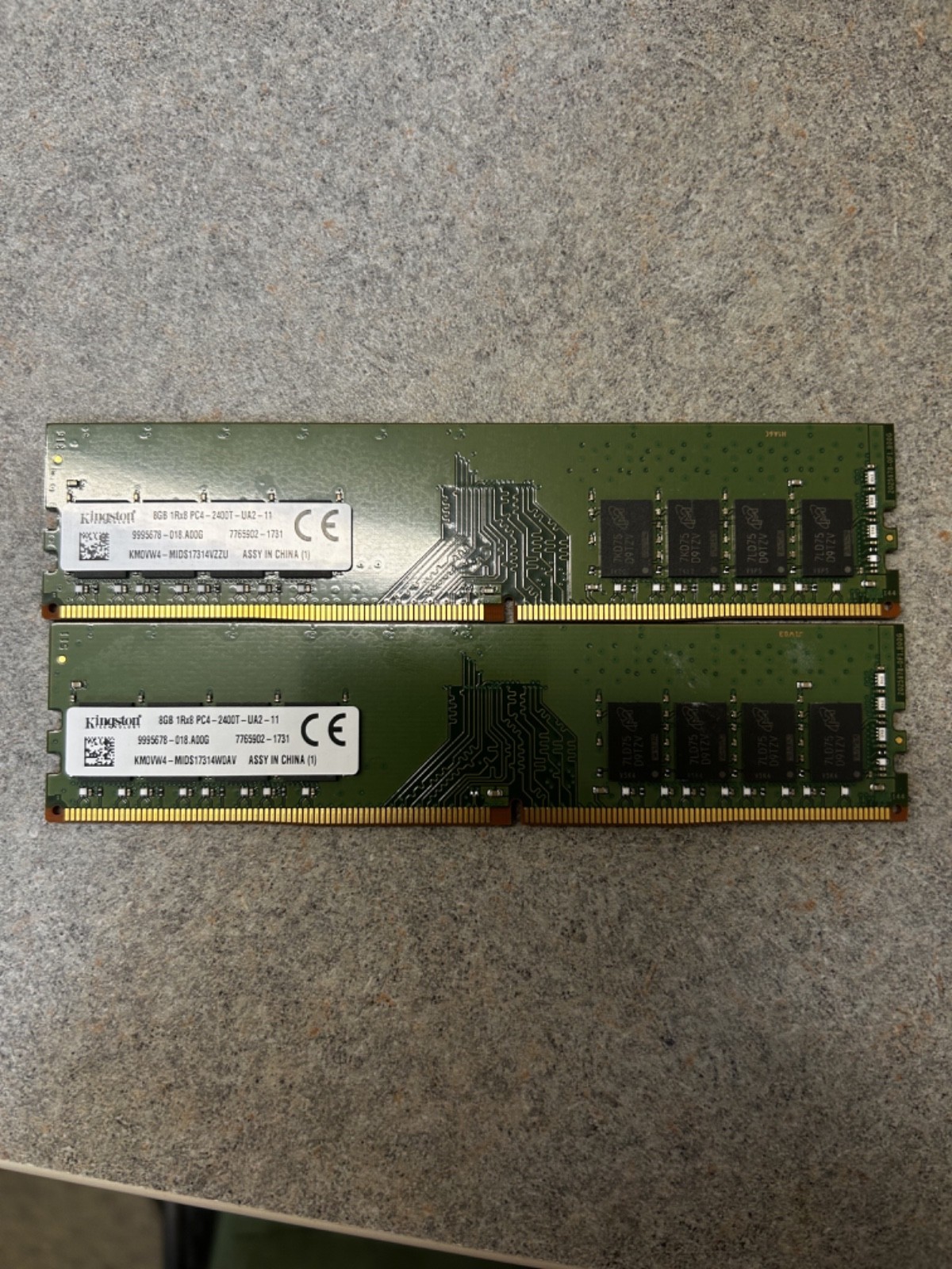 Pair of: Kingston 8GB 1Rx8 PC4-2400T-UA2-11 KM0VW4-MIDS17314VZZU DDR4 RAM