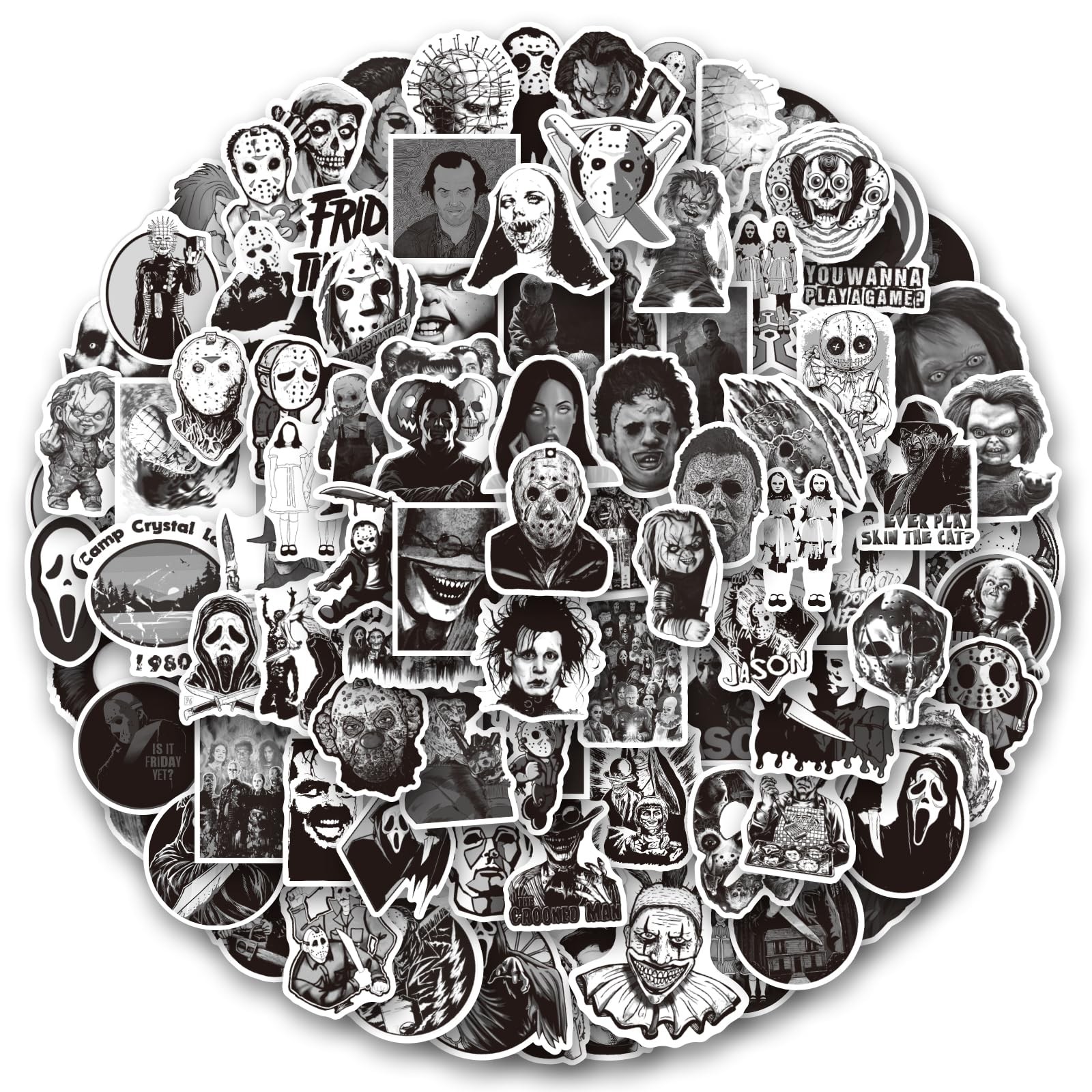 200 PCS Horror Black Stickers and Decals,Horror Movie Sticker for Water Bottles,