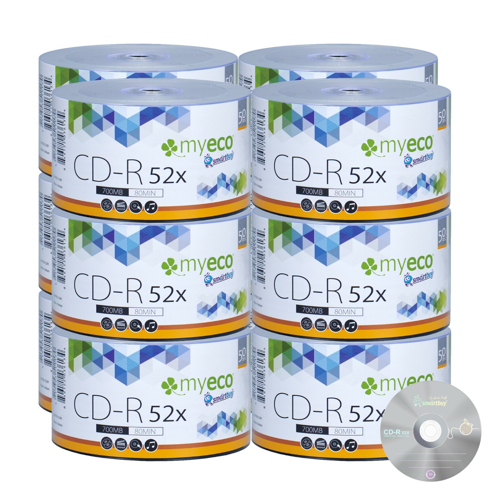 600 Pack MyEco CD-R CDR 52X 700MB 80Min Economy Logo Blank Recordable Media Disc