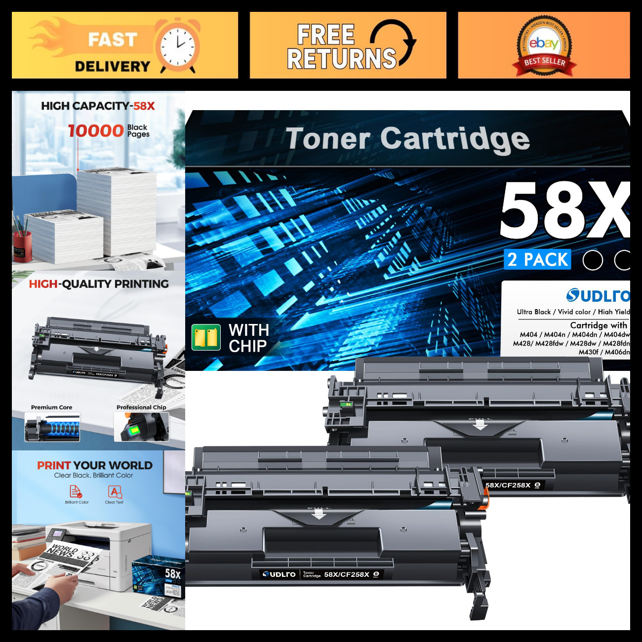 High Yield Black Toner Cartridge Replacement for HP 58X CF258X 58A CF258A