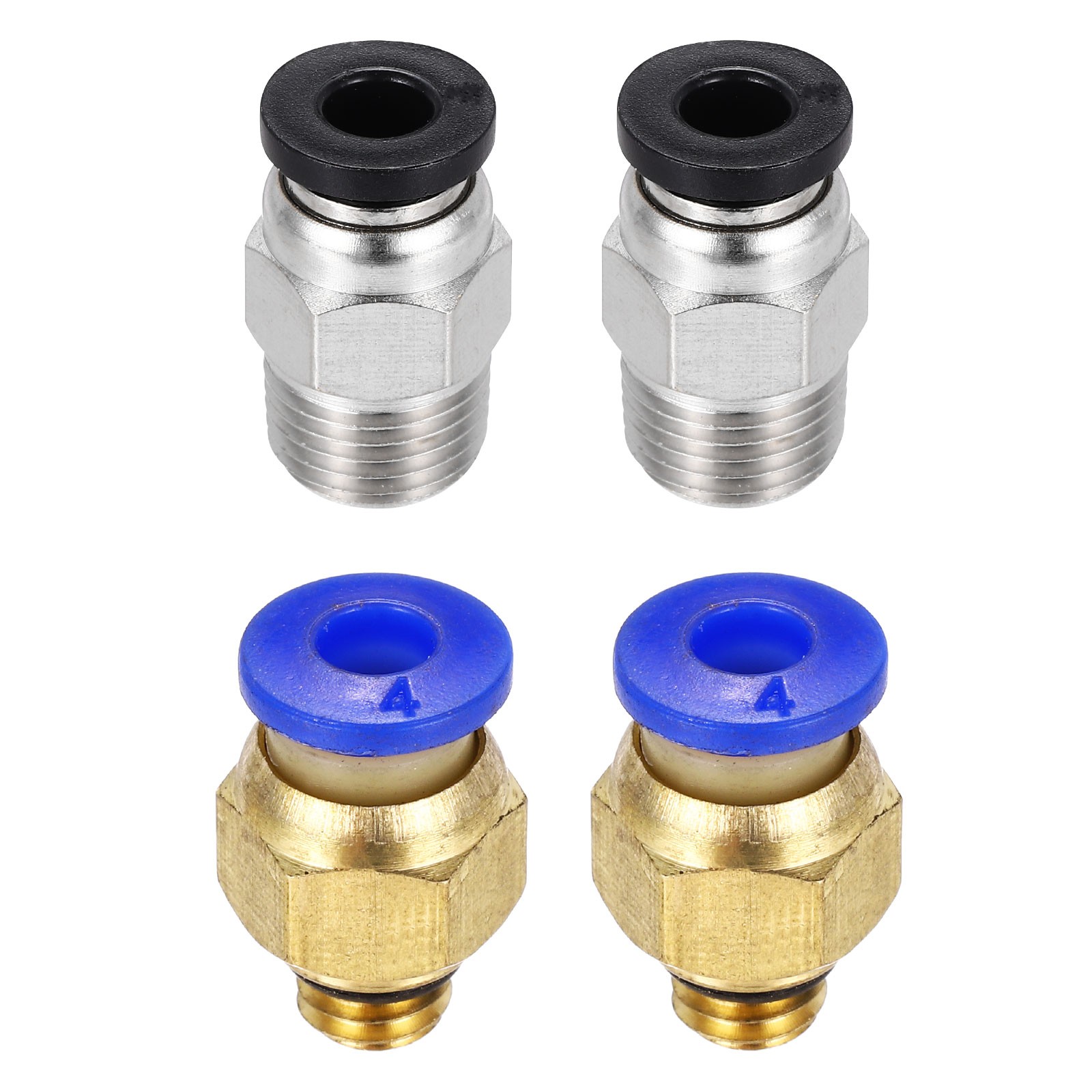 4 Pcs PC4-M6/M10 Straight Through Fitting, 2x4mm Tubes, Blue/Black