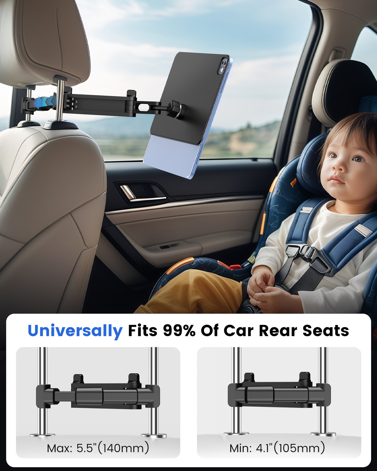 Car Headrest Magnetic Holder Mount Adjustable Arm for iPad Pro 11" 12.9" 13 Air
