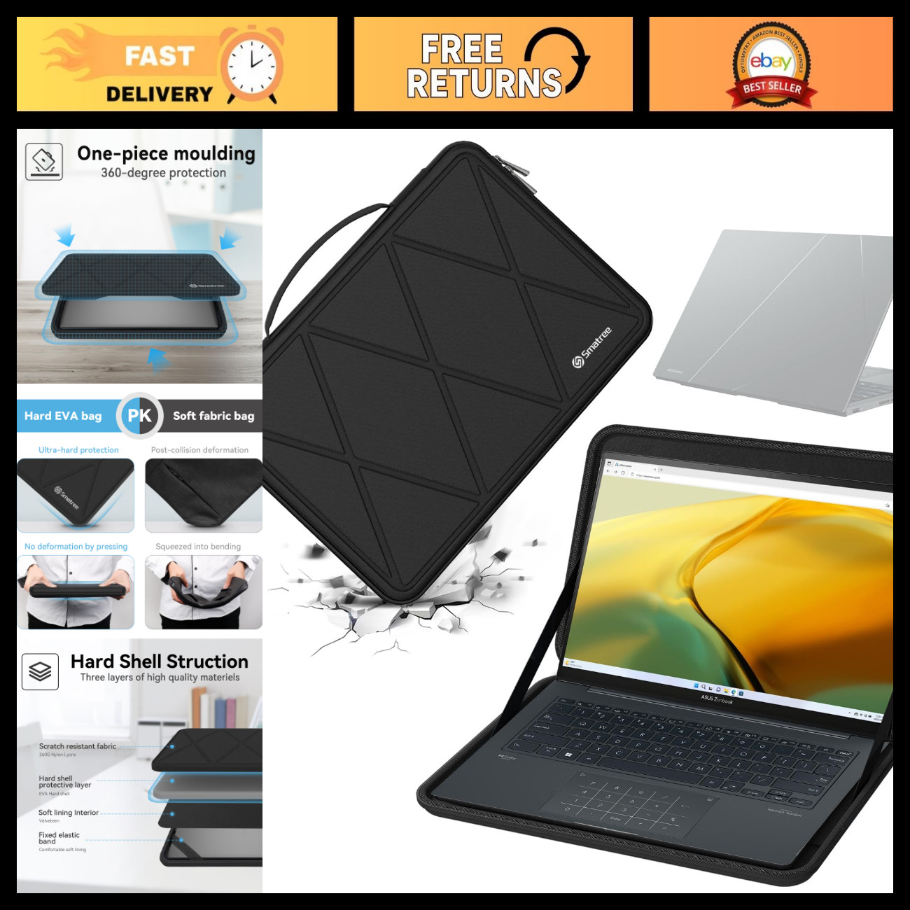 Protective Hard EVA Sleeve Case for 14" Laptops, ASUS Zenbook, Vivobook, ROG G14