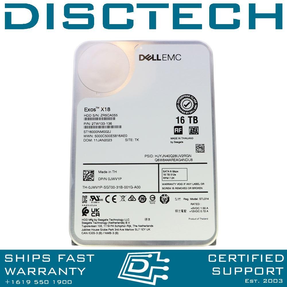 Dell JWV1P / Seagate Exos X18 ST16000NM002J 16TB LFF 6Gbps 7.2K Enterprise HDD