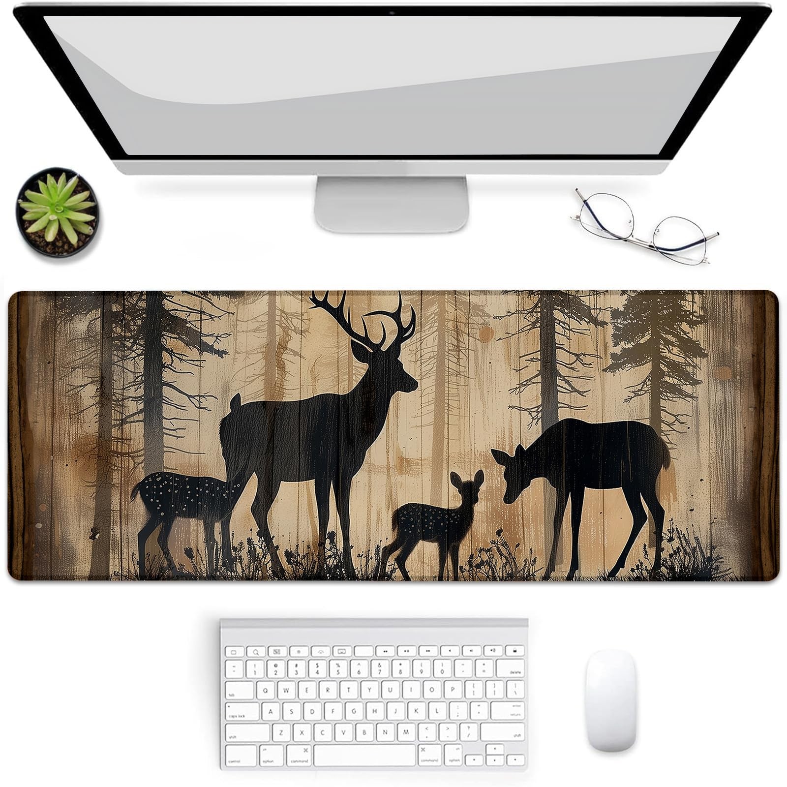 Forest Rustic Deer Gaming Mouse Pad, Mouse Pad, Desk Mat, Non-Slip Rubber Bas...