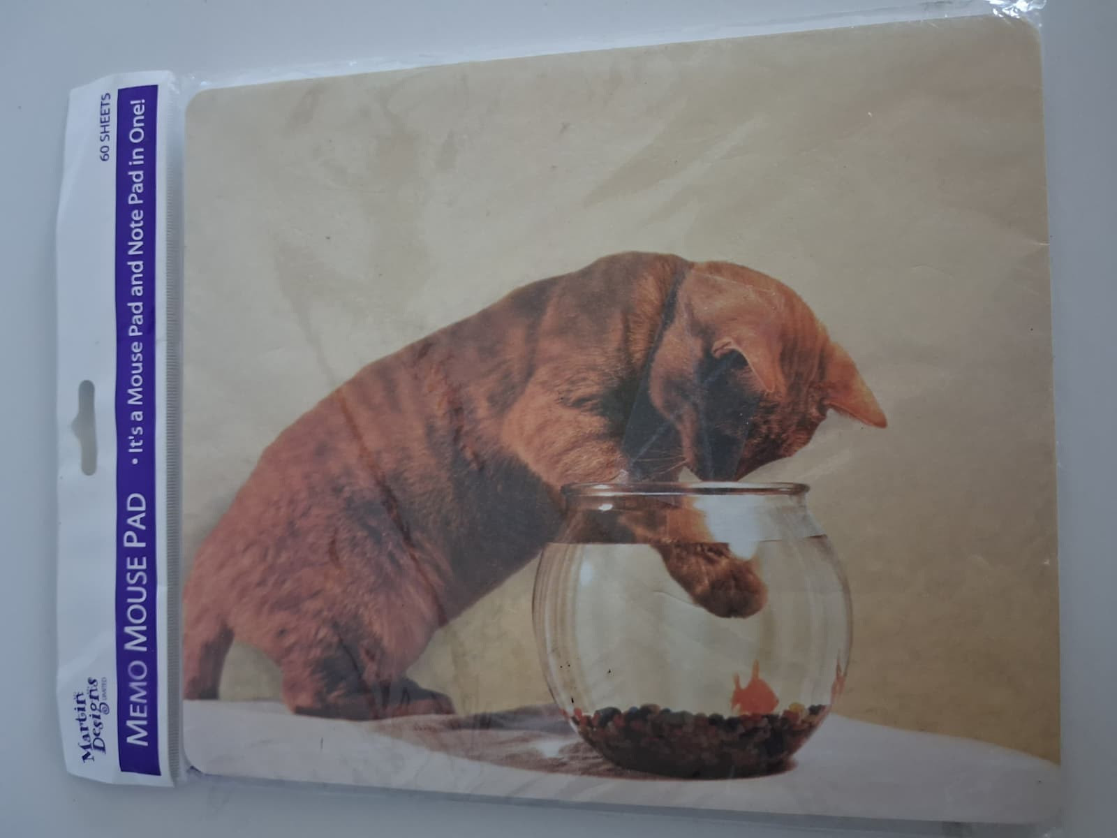 New Martin Designs MEMO MOUSE PAD 60 Sheets CAT with FISH Paper