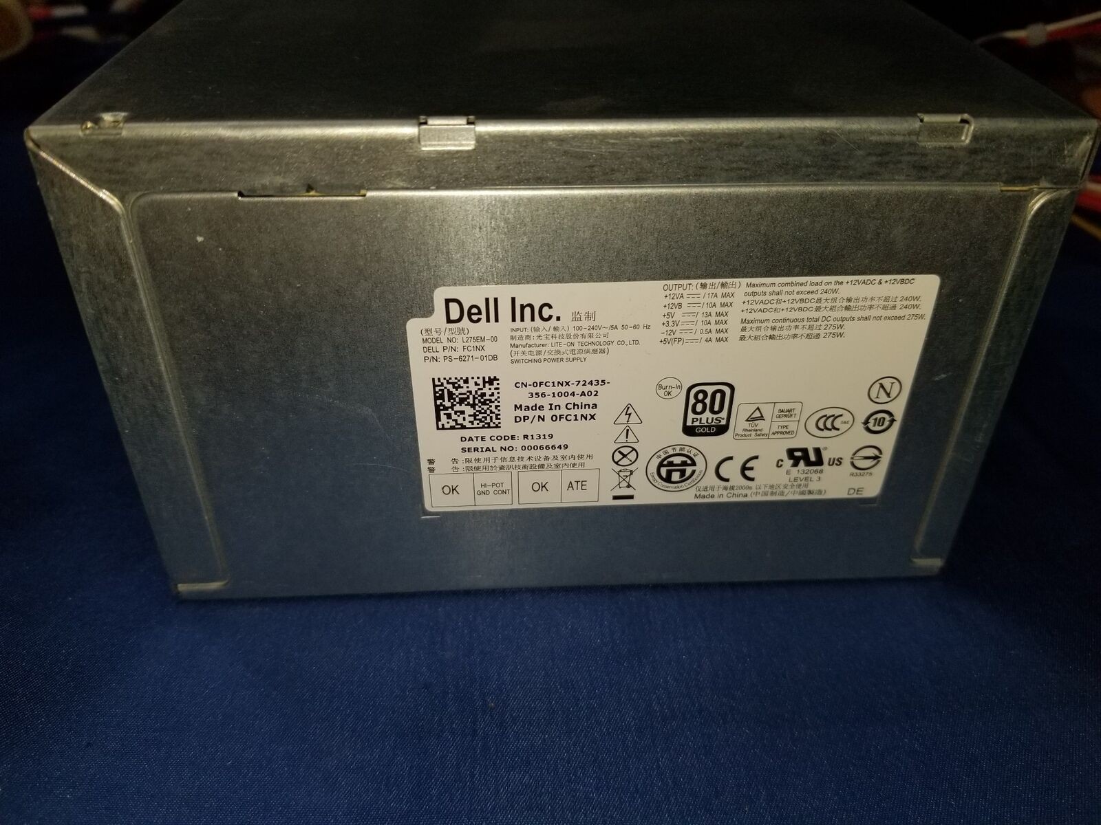 Dell 0FC1NX CPFN1 L275EM-00 OEM Power Supply Optiplex 3010 7010 9010