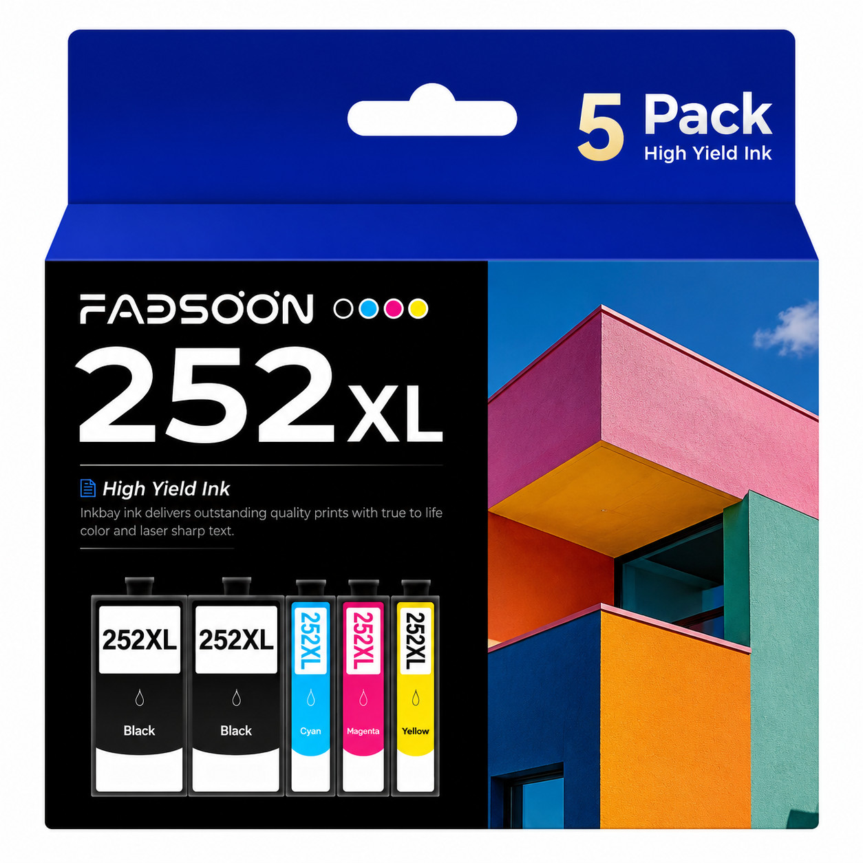 252XL 5PK 2BK/C/M/Y Photo Ink WorkForce WF-3620 WF-3640 WF-7110 WF-7210 WF-7610 