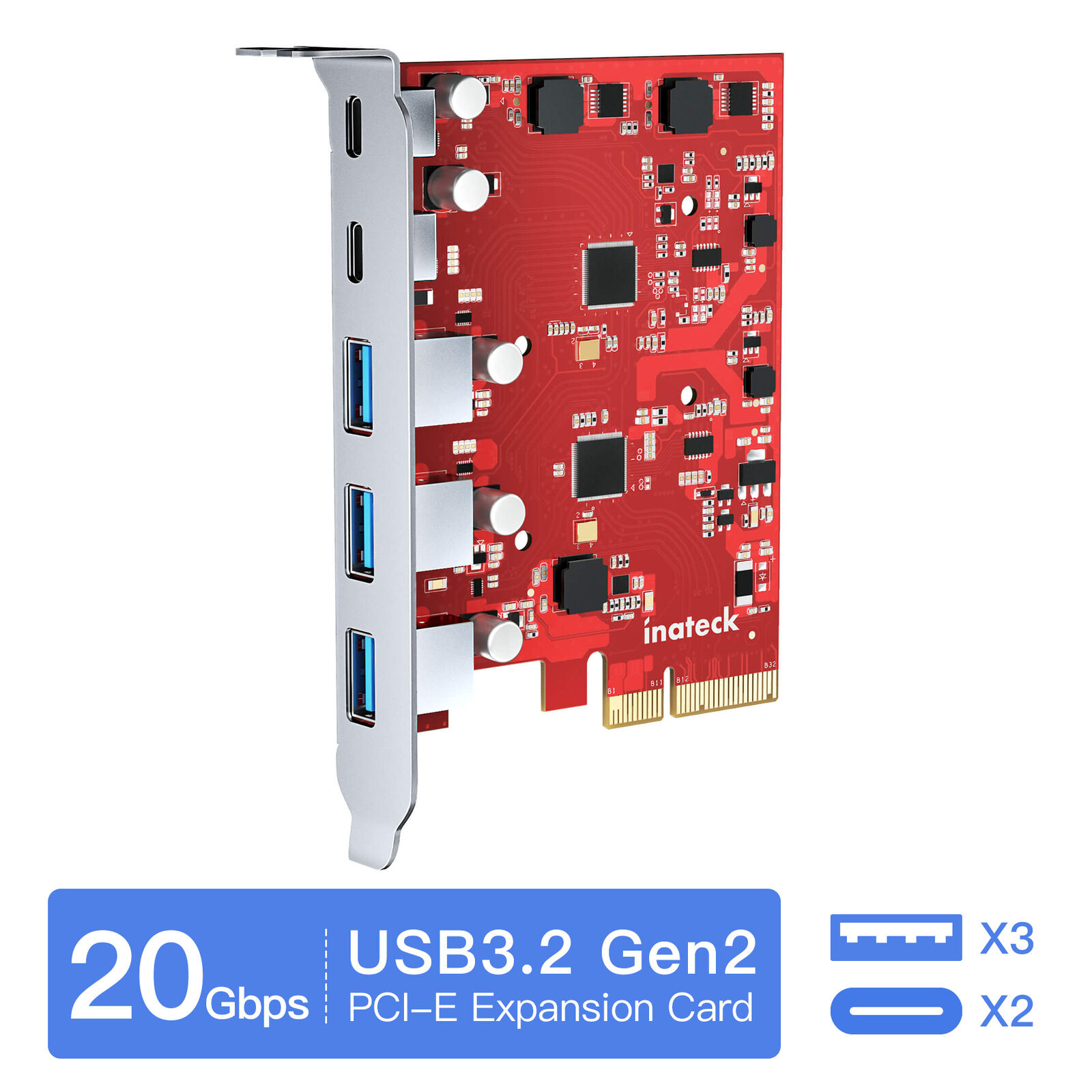 [5 port]PCIe to USB 3.2 Gen 2 Expansion Card 20Gbps Bandwidth Wide Compatibility