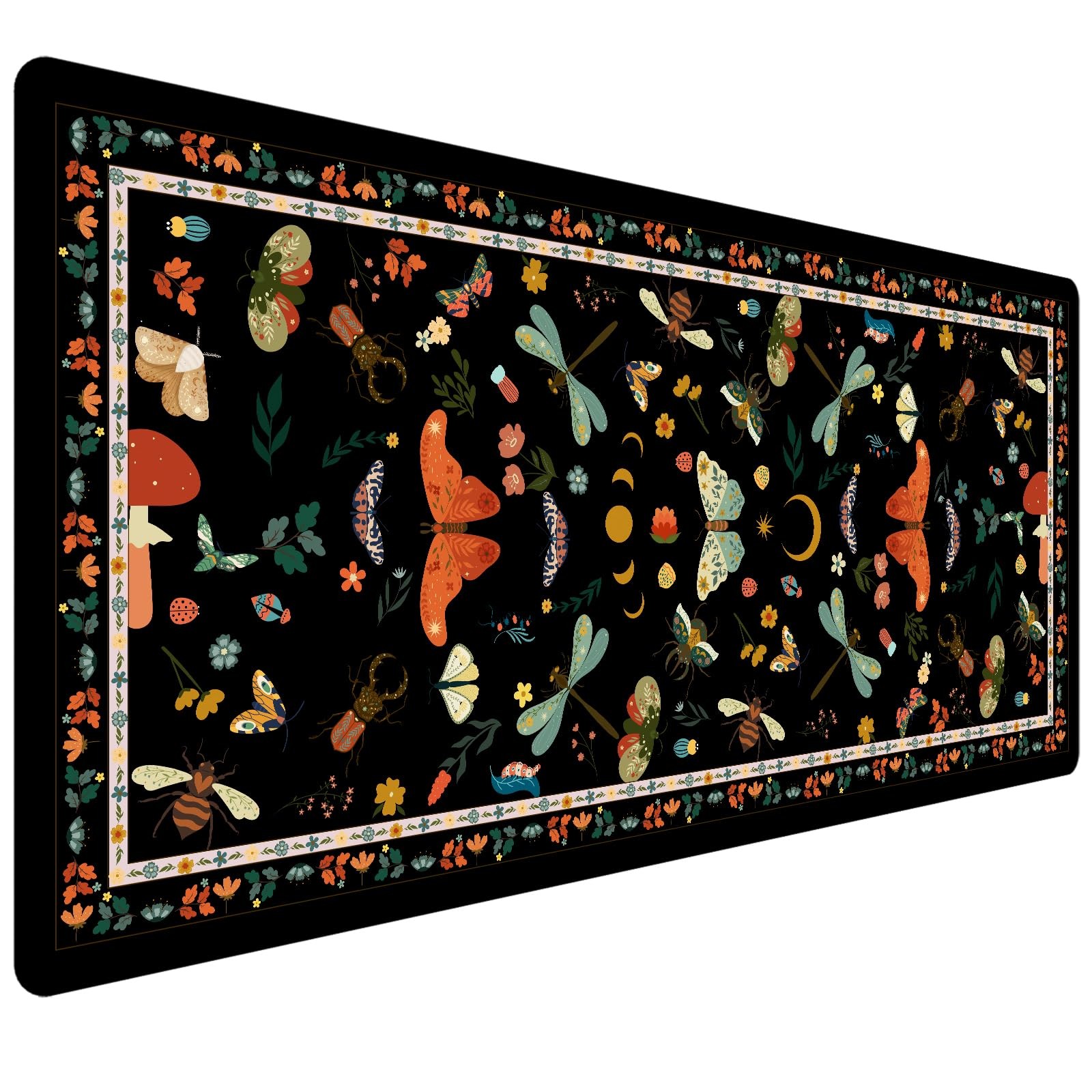 HUADO Desk Pad 35.4 x 15.7 inch Black Insect Animal