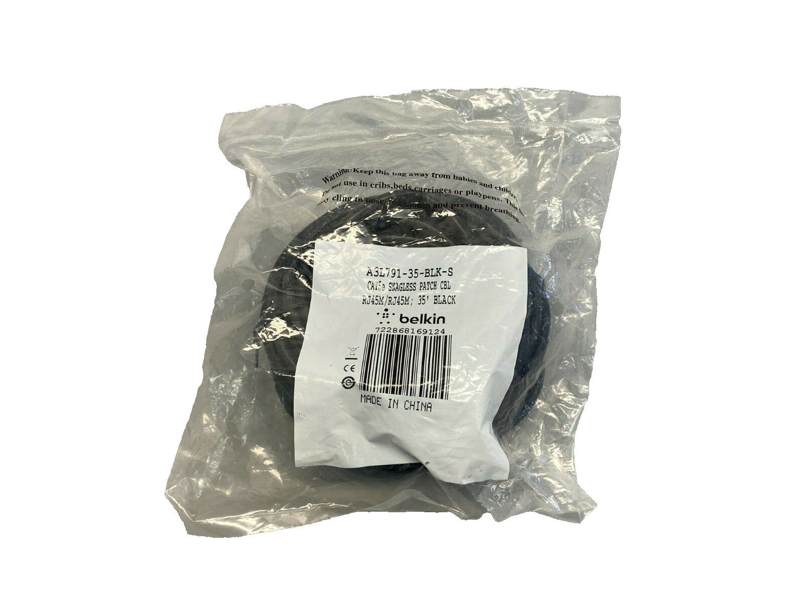 Belkin A3L791-35-BLK-S CAT5e Snagless Ethernet Patch Cable 35' Black