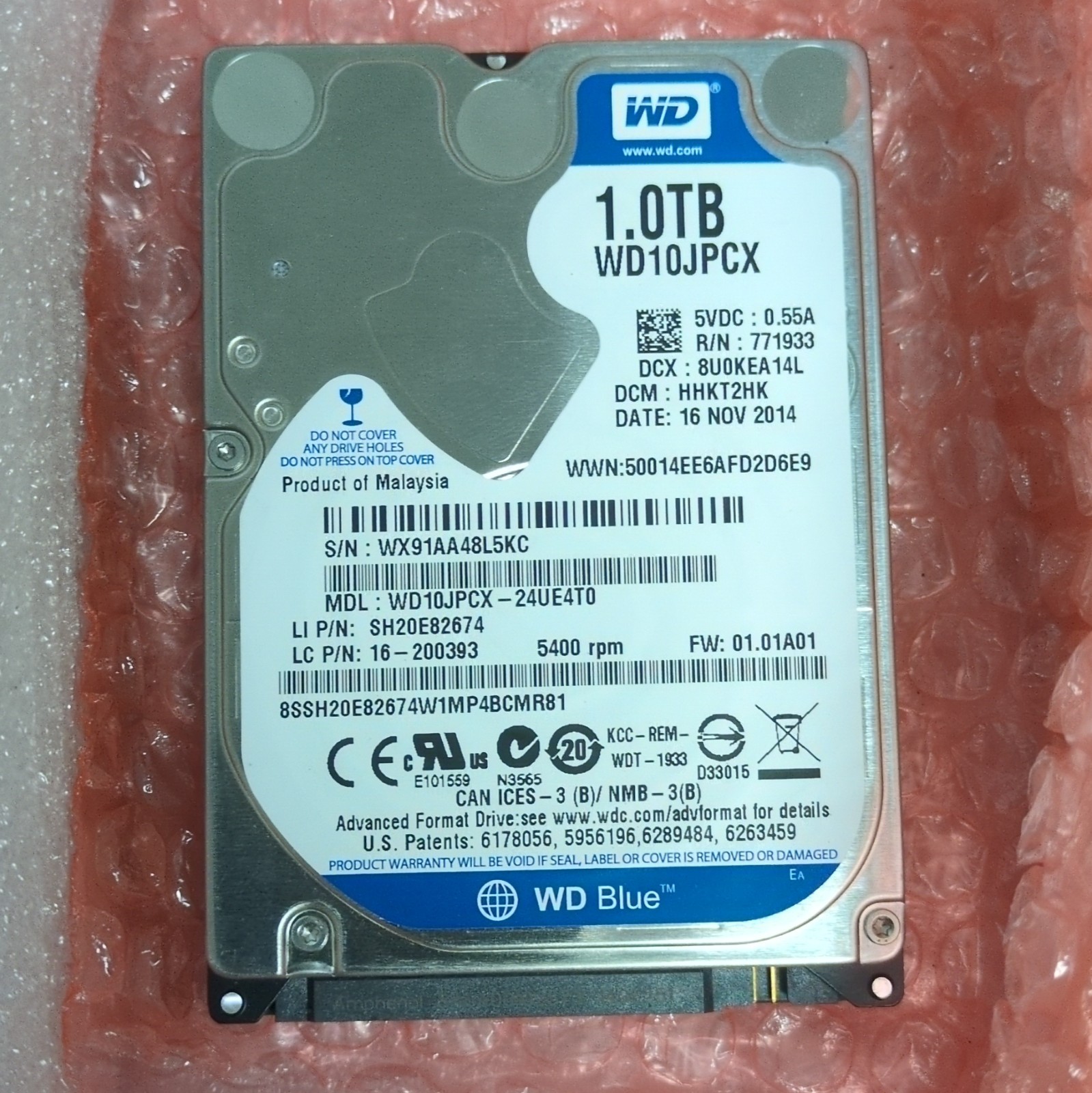 1TB  WD10JPCX / Western Digital Blue  2014 model Low usage 