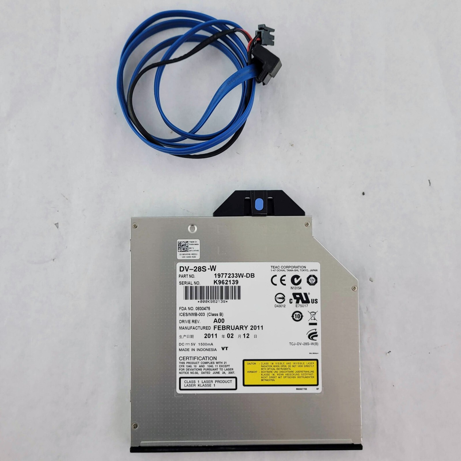 Dell PowerEdge R610 R710 R810 DVD ROM Optical Disk Drive | DV-28S 0KVXM6 w/ Cord