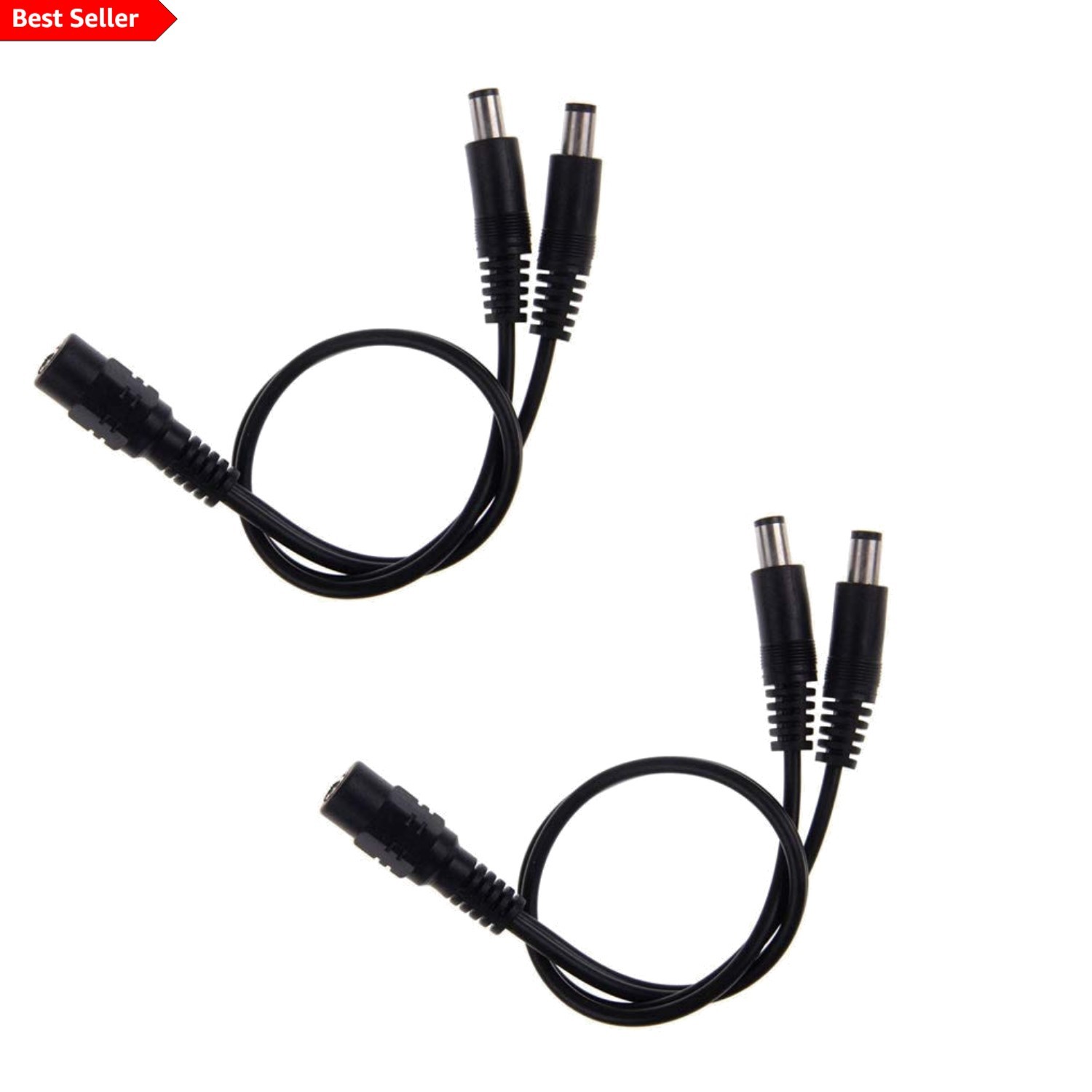 Durable 2-Pack DC Power Adapter Splitter Cable for CCTV & LED Lights - 5.1x2.1mm