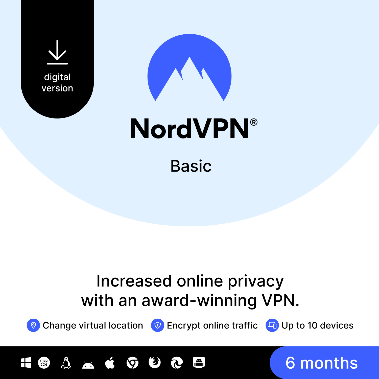 NordVPN Basic, 10 Devices, 6-Month, Premium VPN Software, Digital Code