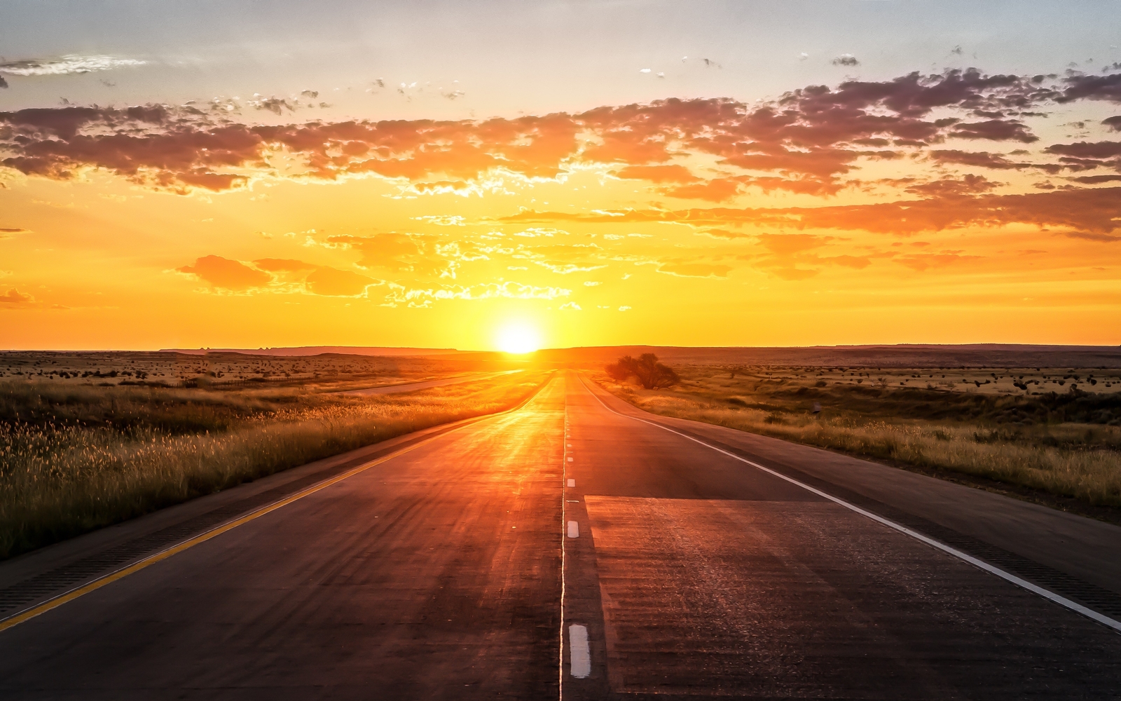 Landscape road sunset long plains orange sky field far Custom Gaming Mat Desk