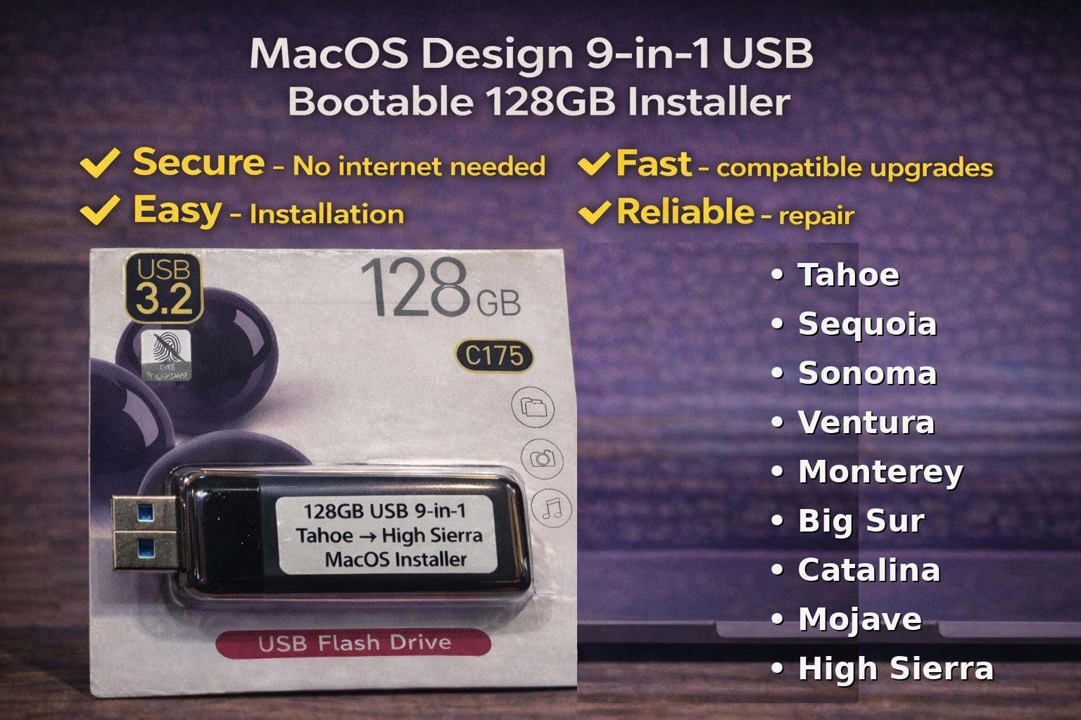 128GB USB 3.2 MacOS 9-in-1 USB bootable Installer repair recovery tech support